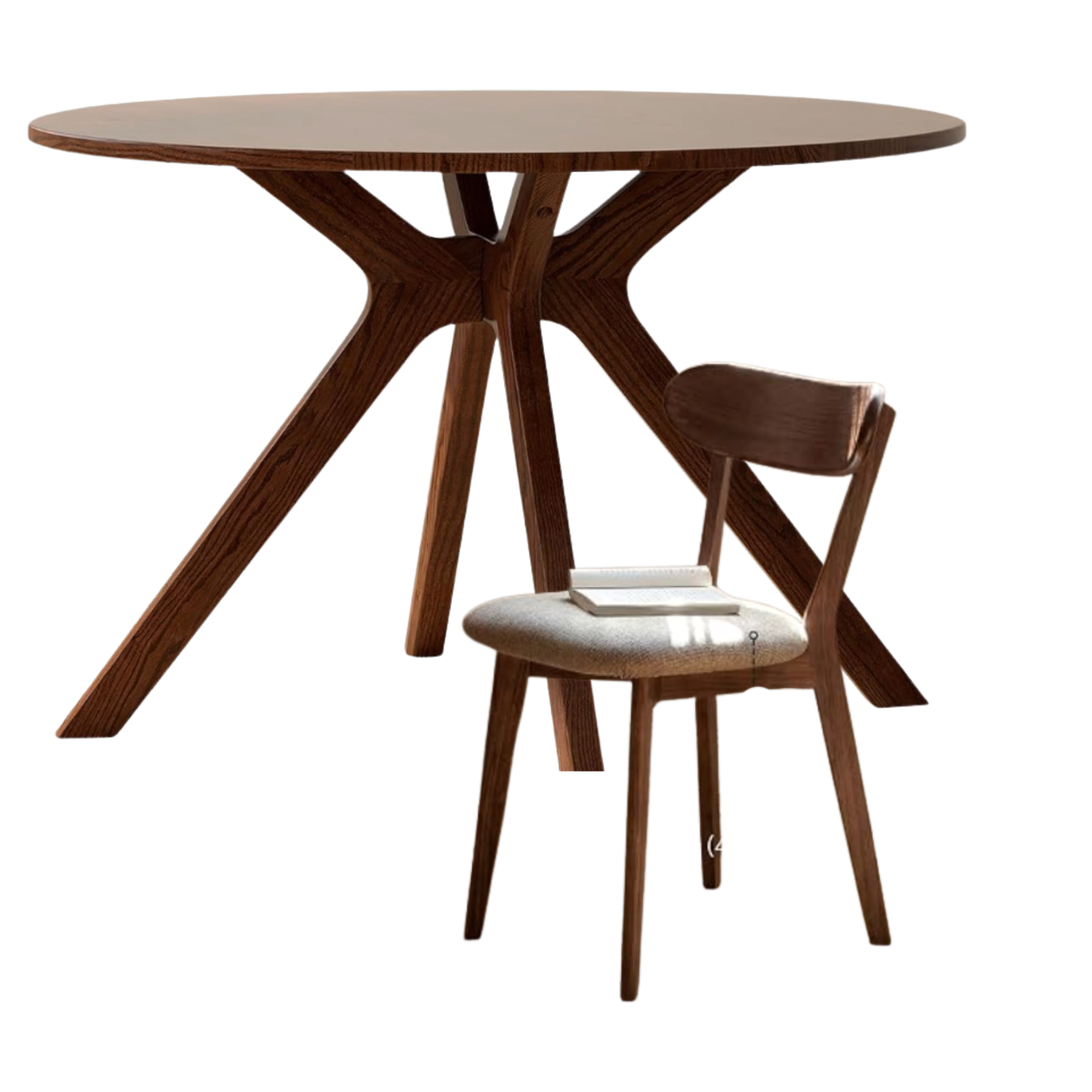 Black Walnut, Oak Solid Wood Round Dining Table with X-Shape Crossed Legs