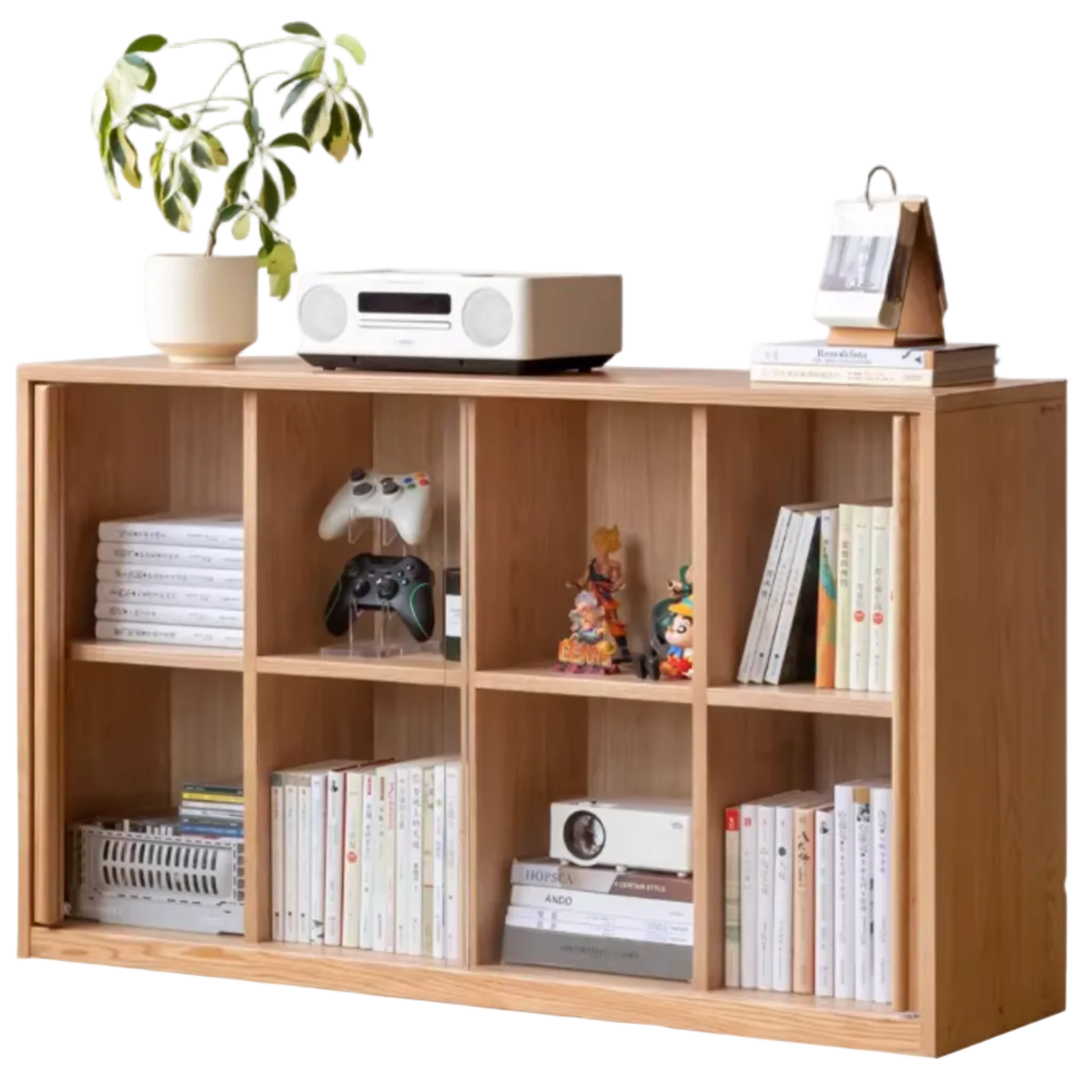 Oak, Solid Rubberwood, Ash Solid Wood Bookcase Free Combination Low Cabinet Floor-Standing Bookshelf
