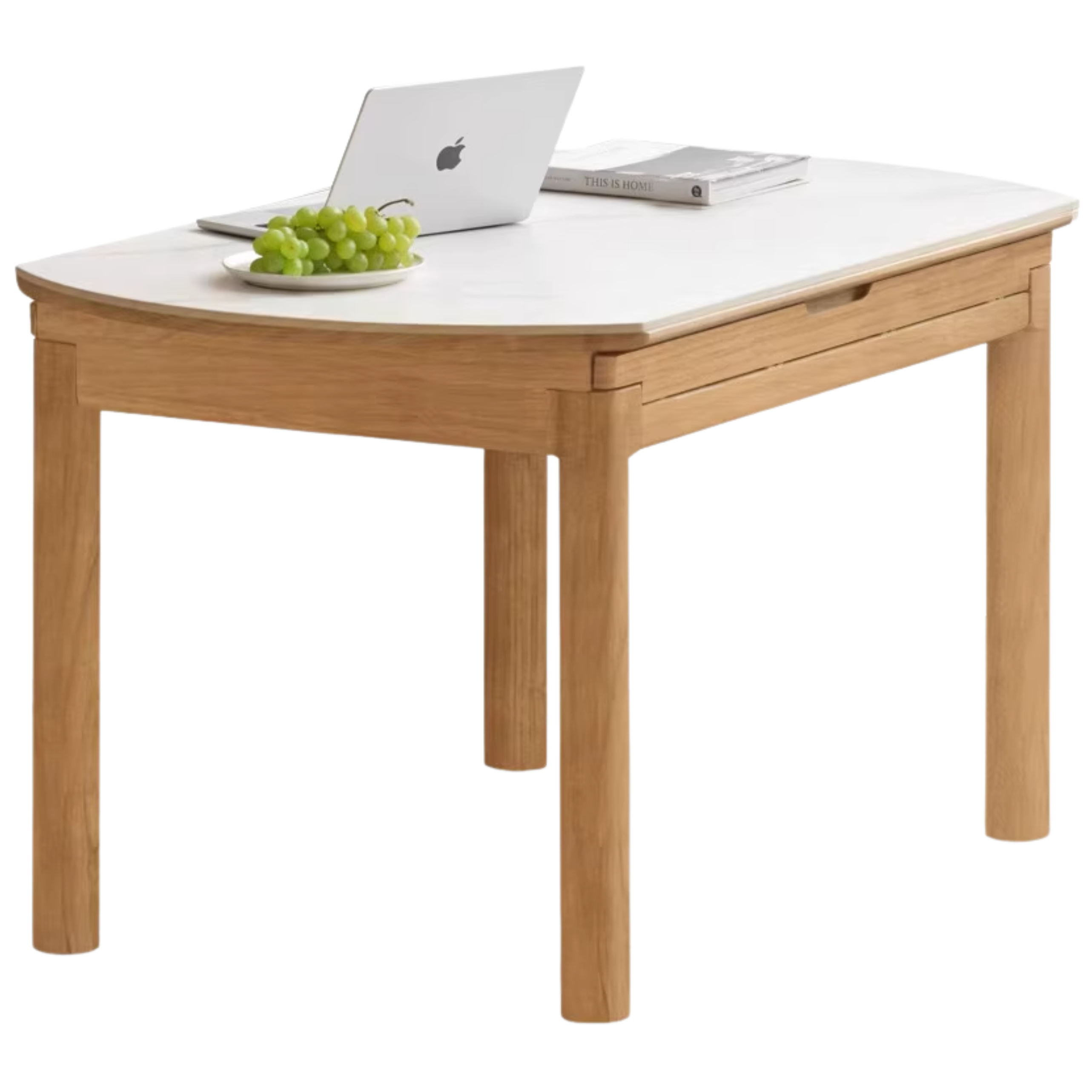 Solid Ruberwood, Oak, Ash Solid Wood Retractable Rock Plate Dining Table