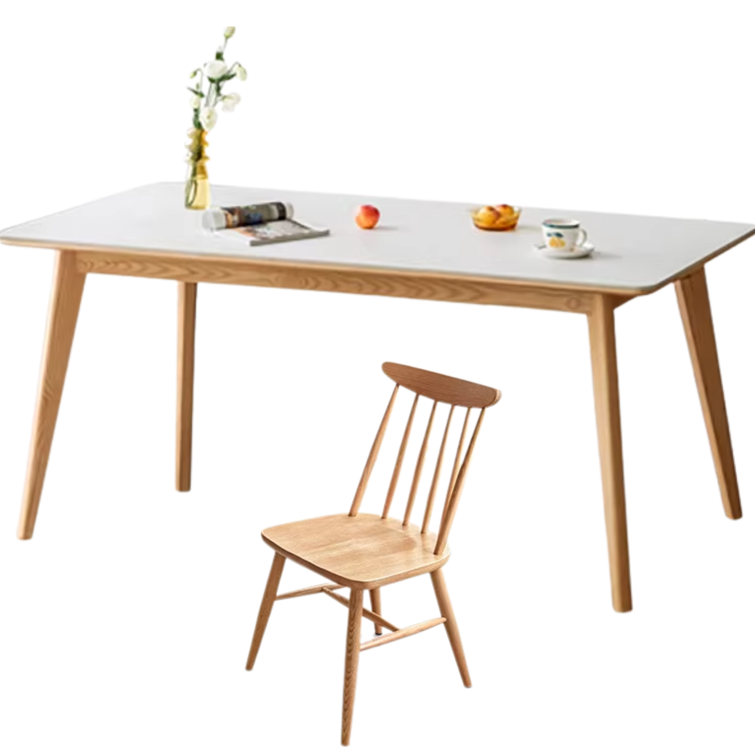 Ash Solid Wood Nordic Dining Table With Rock Slab Surface