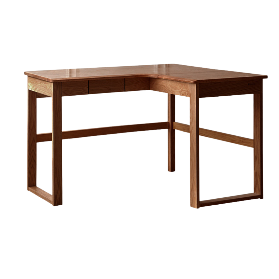 Oak Solid Wood Corner Desk Bookshelf