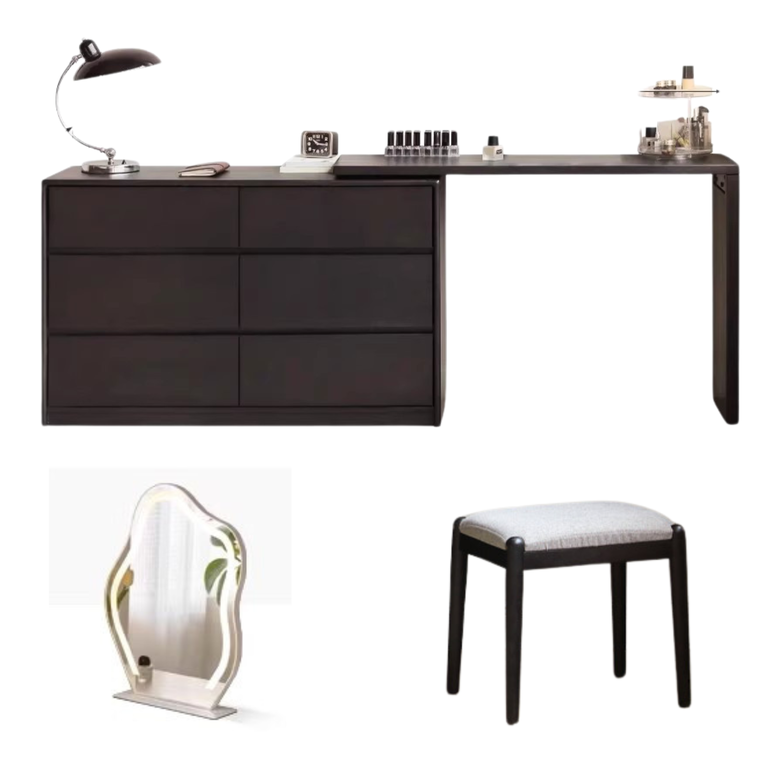 Oak Solid Wood Smoky Color Retro Dressing Table.