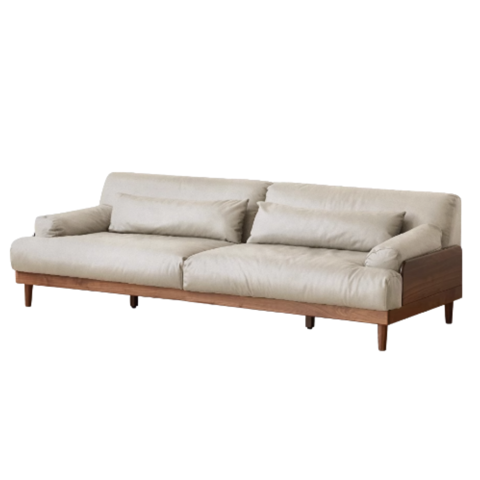 Black Walnut, Oak Solid Wood Leather Down Sofa.