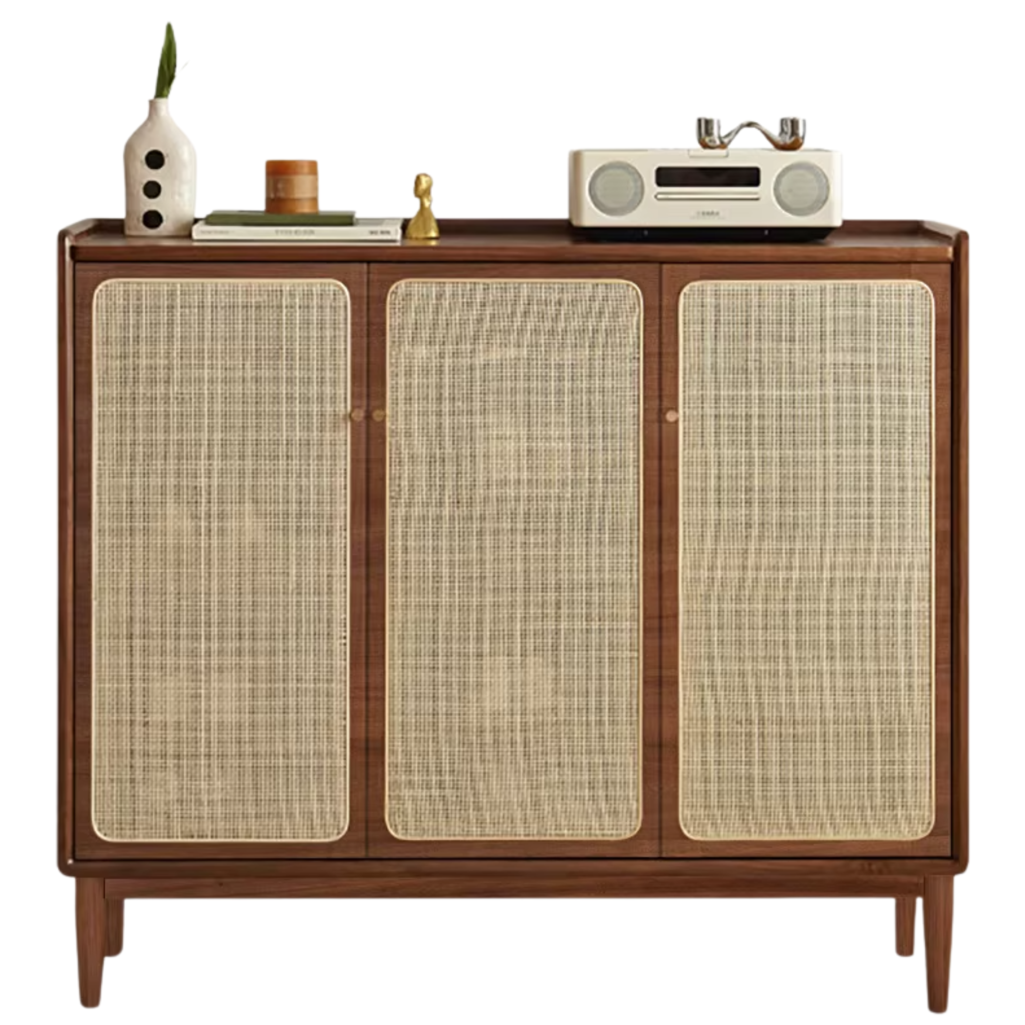 Black Walnut, Oak, South American Walnut Solid Wood Rattan Shoe Cabinet