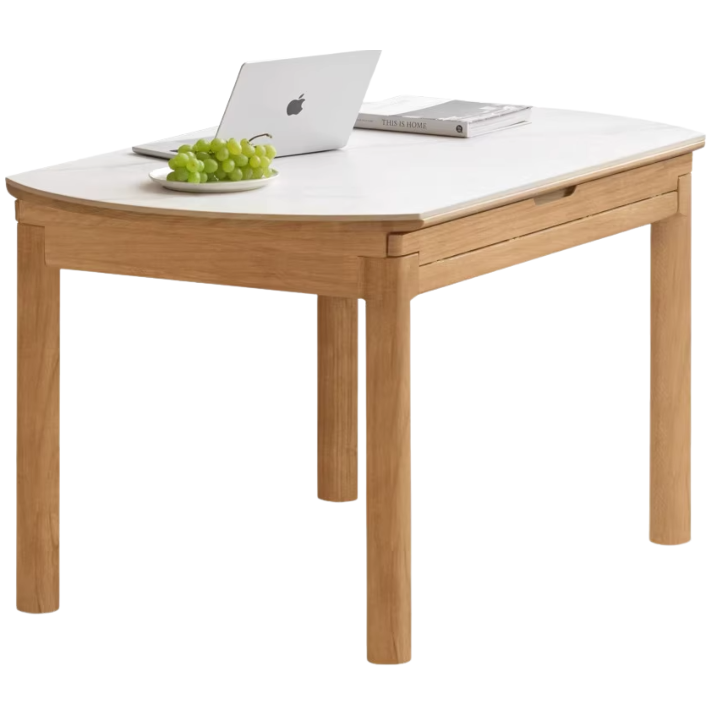 Solid Ruberwood, Oak, Ash Solid Wood Retractable Rock Plate Dining Table