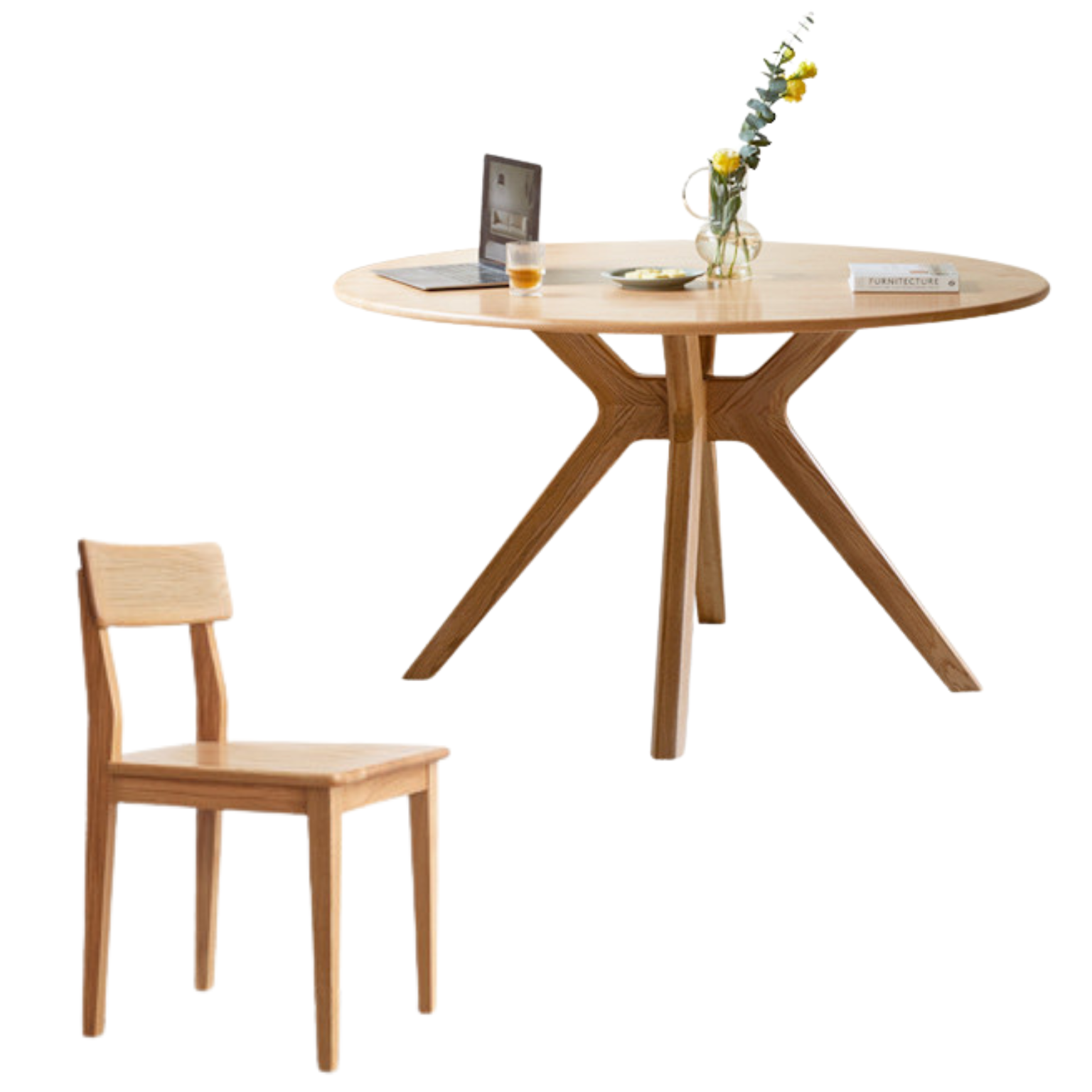 Oak Solid Wood Modern Minimalist Style Round Dining Table