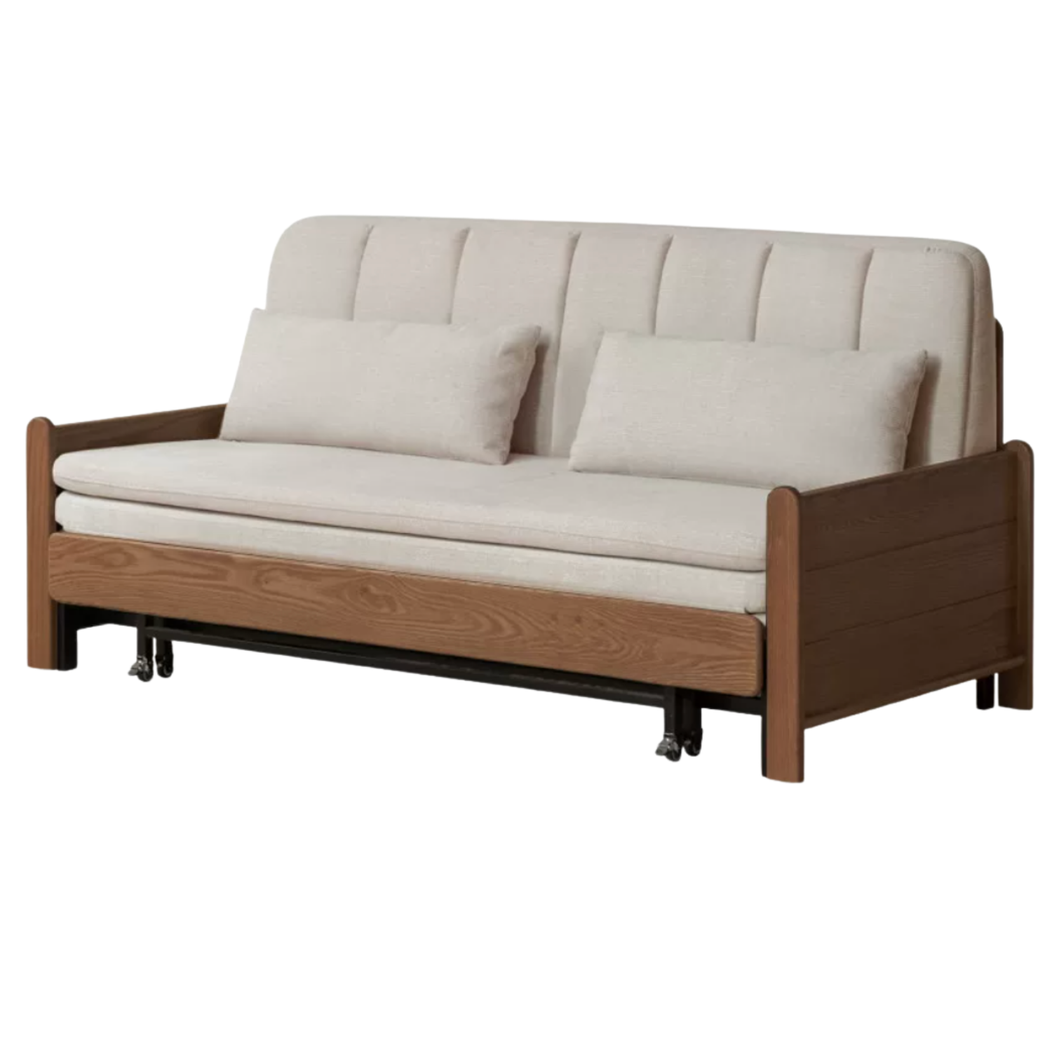 Ash, Oak Solid Wood Sleeper Sofa with Solid Wood Armrests and Built-In Wheels