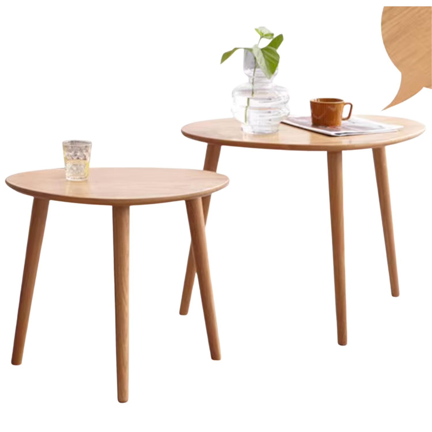 Oak, Solid Rubberwood Combination Shape Side Table