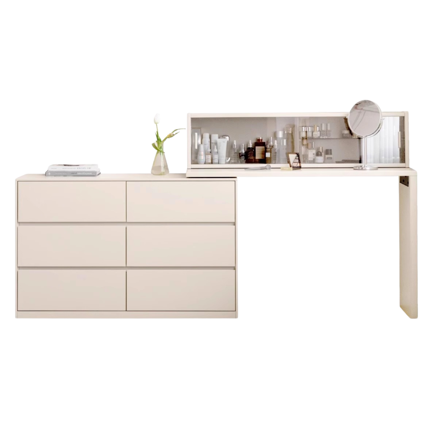 Solid Rubberwood Cream Style Vanity Table Integrated Drawer.