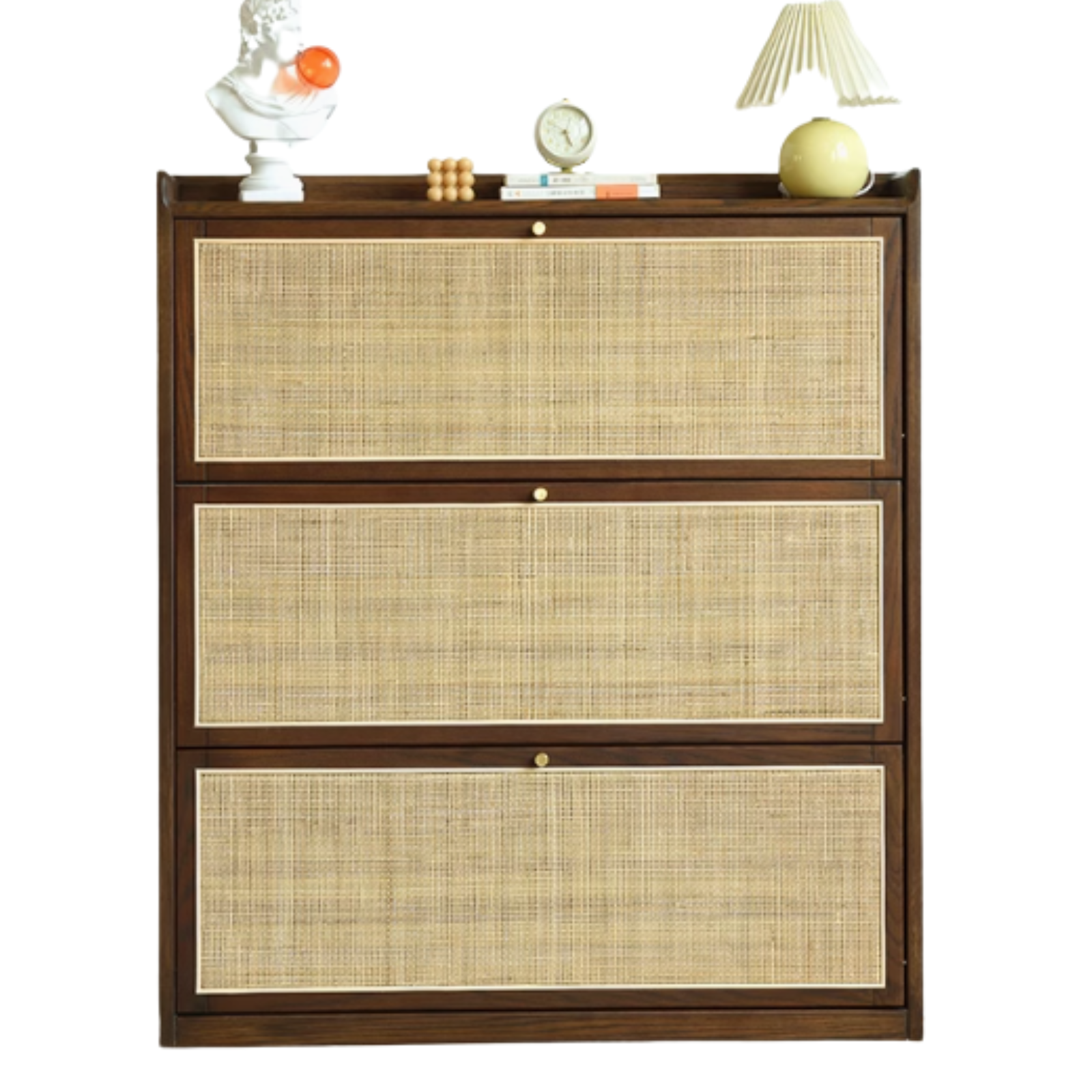 Oak Solid Wood Ultra-Thin Flap Door Rattan Shoe Cabinet