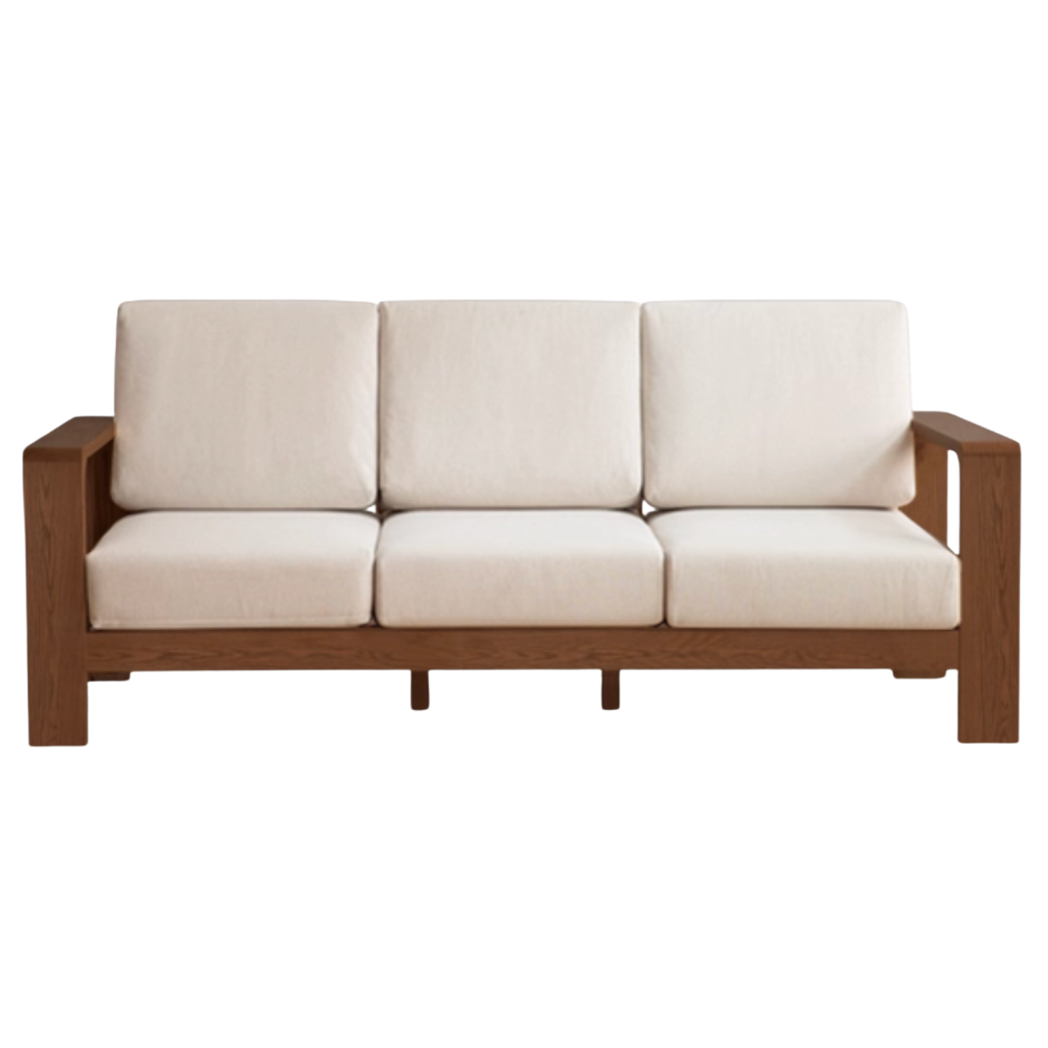 Black Walnut, Oak Solid Wood Three Seat Fabric Sofa