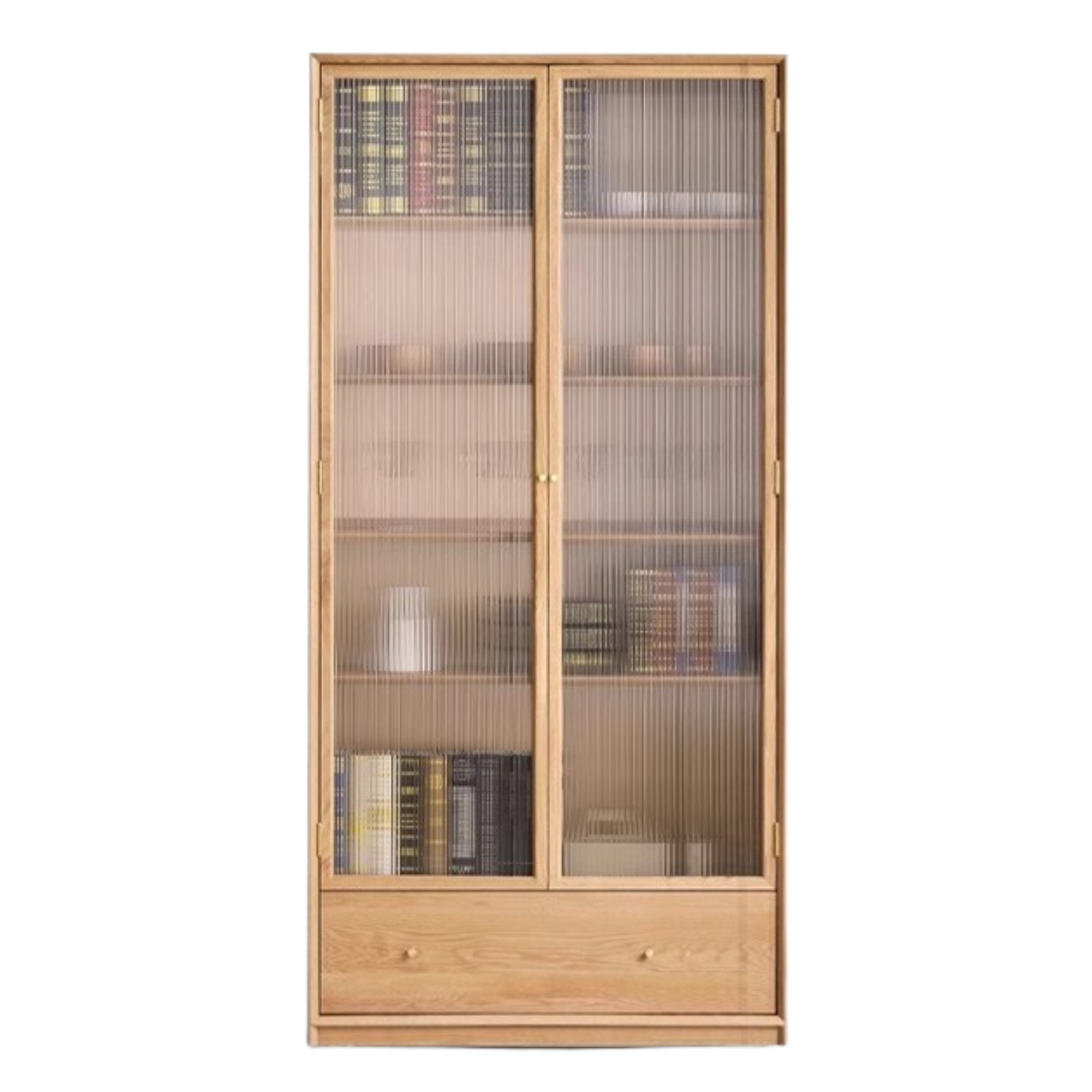 Oak Solid Wood Nordic Style Bookshelf with Floor Storage Cabinet