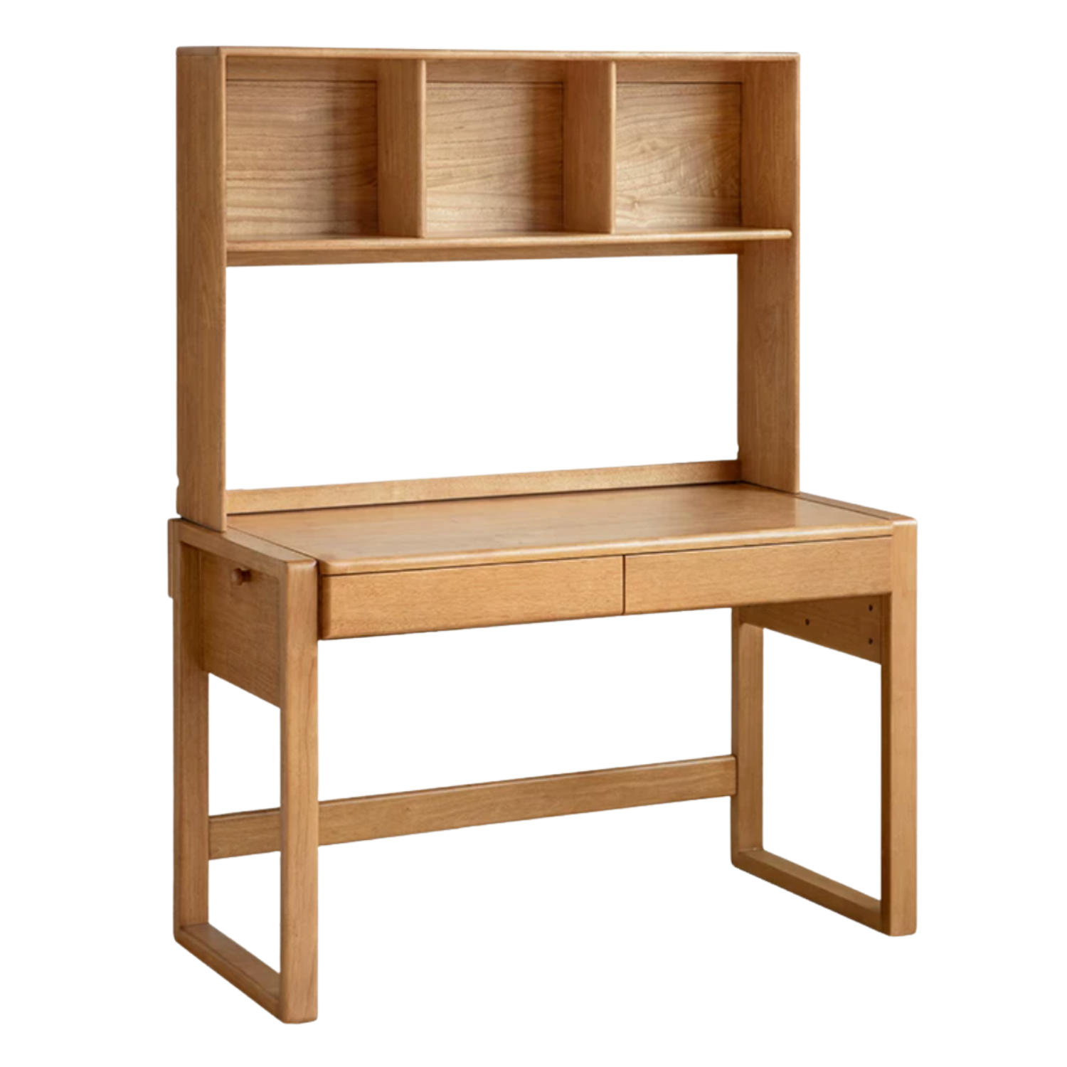 Beech, Solid Rubberwood Adjustable Height Children's Study Desk With Integrated Bookshelf