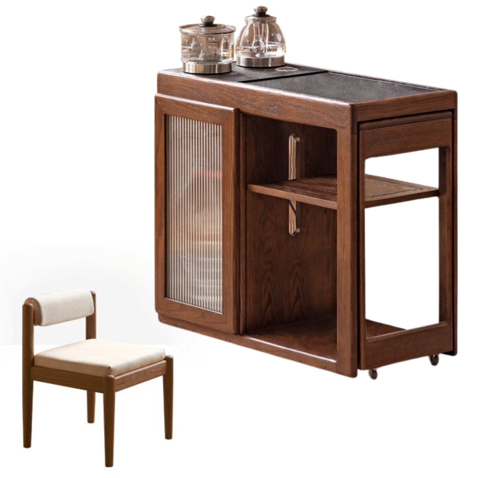 Oak, Ash Solid Wood Retractable Tea Table Tea Maker Integrated