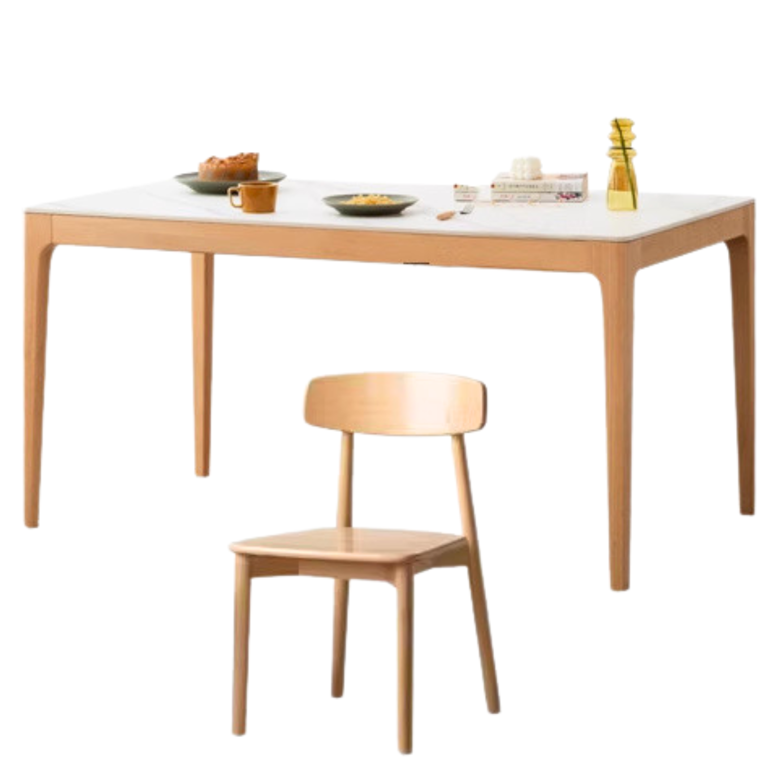 Beech Solid Wood Rectangular Slate Dining Table
