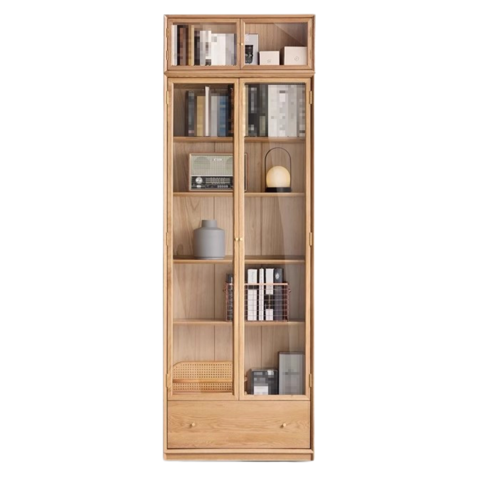 Oak Solid Wood Nordic Style Bookshelf with Floor Storage Cabinet