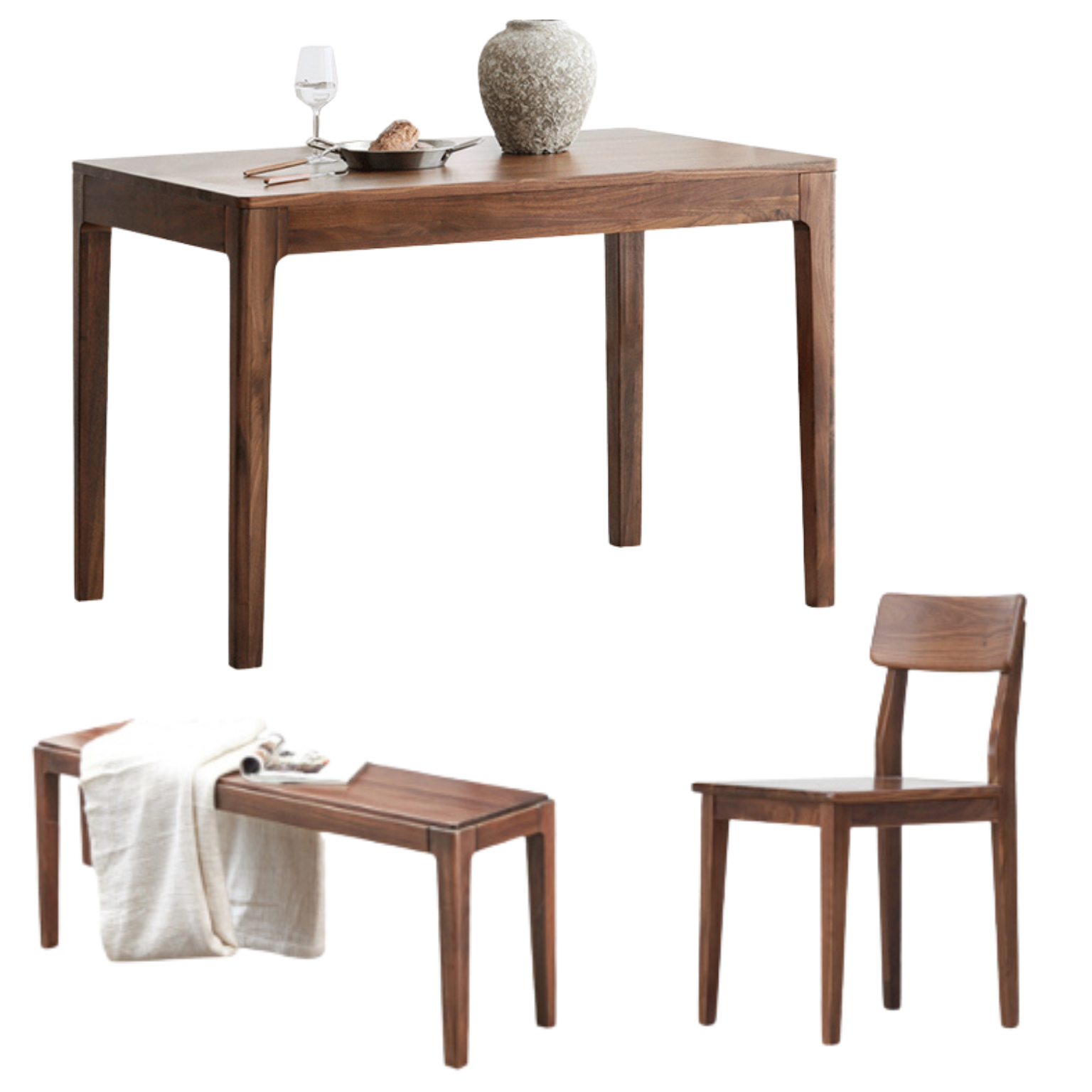 Black Walnut, Sandalwood Solid Wood Rectangular Dining Table