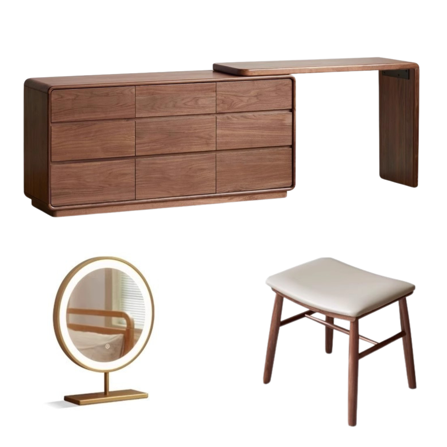 Black Walnut, Golden Sandalwood Telescopic Vanity Table.