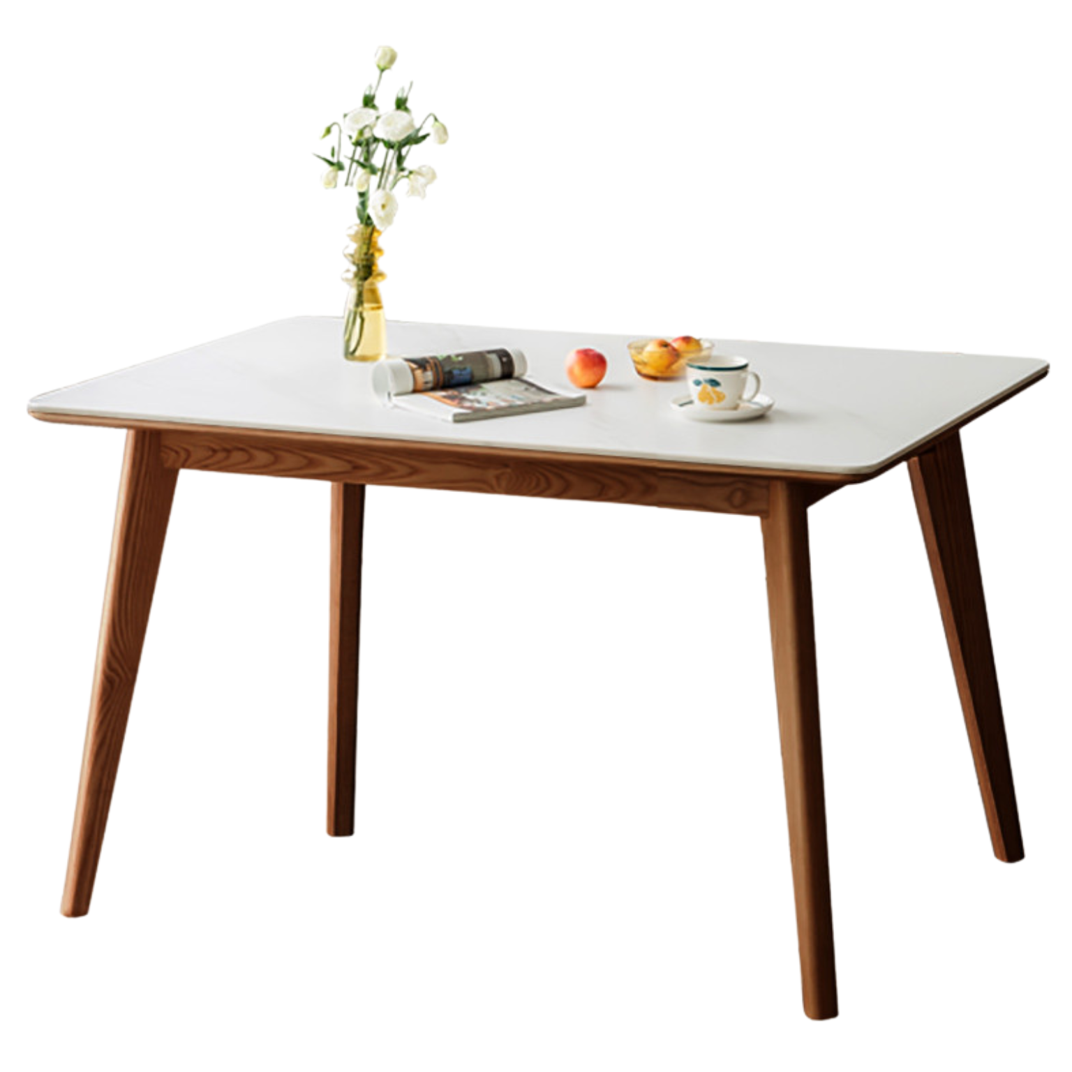 Ash Solid Wood Nordic Dining Table With Rock Slab Surface