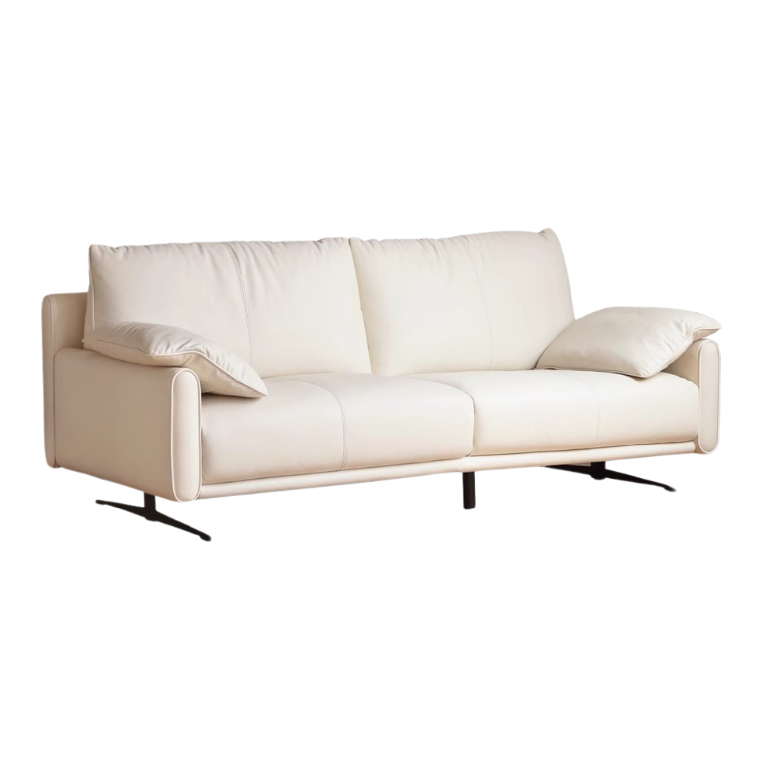 Leather Straight White Italian Sofa.