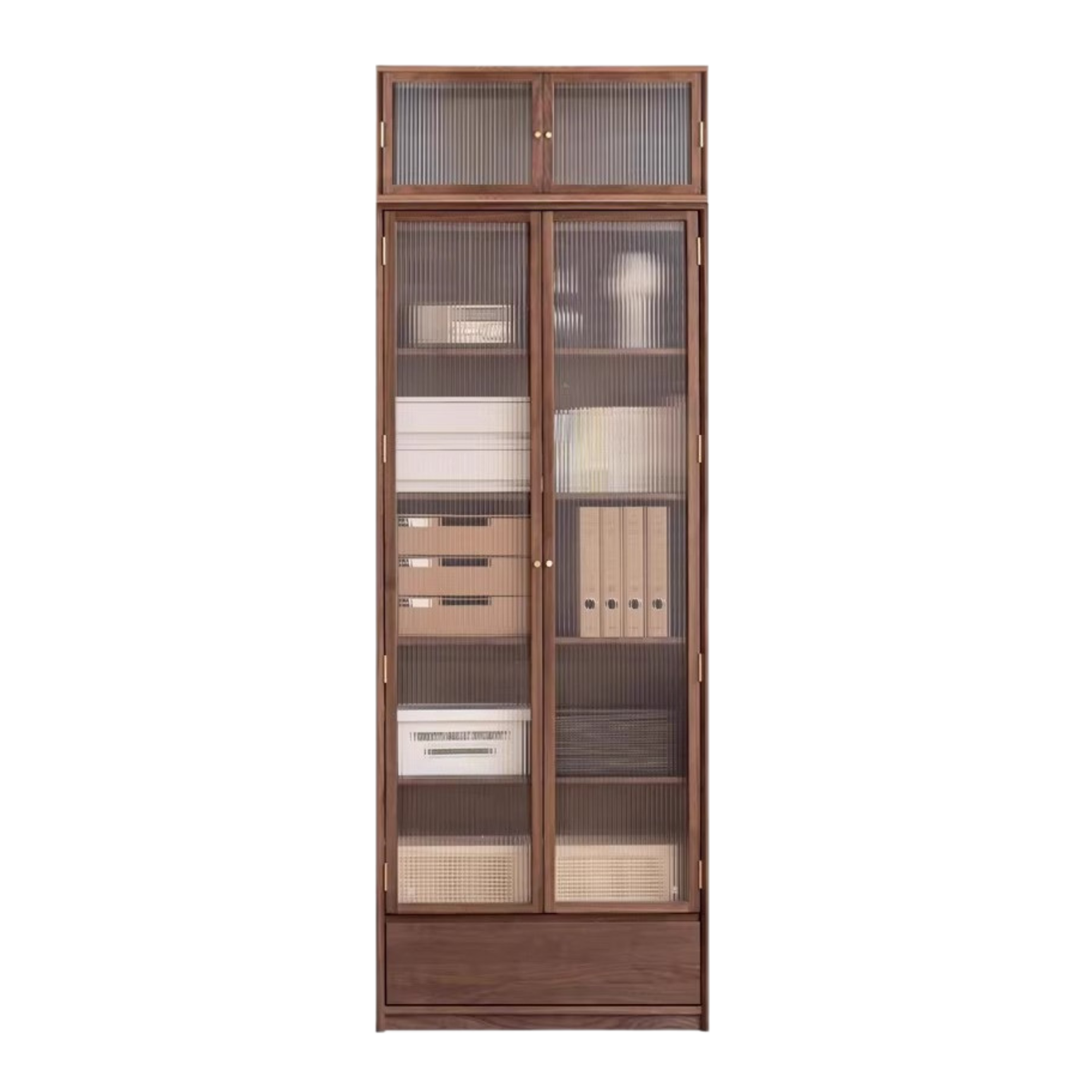 Black Walnut Solid Wood Bookcase Display Glass Door Storage Cabinet