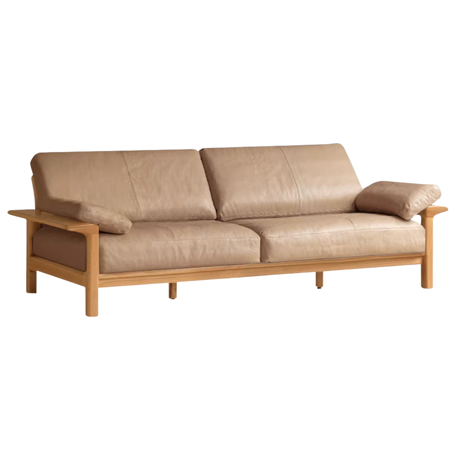 Oak, Ash Solid Wood Wabi Sabi Style Genuine Leather Sofa, fabric sofa