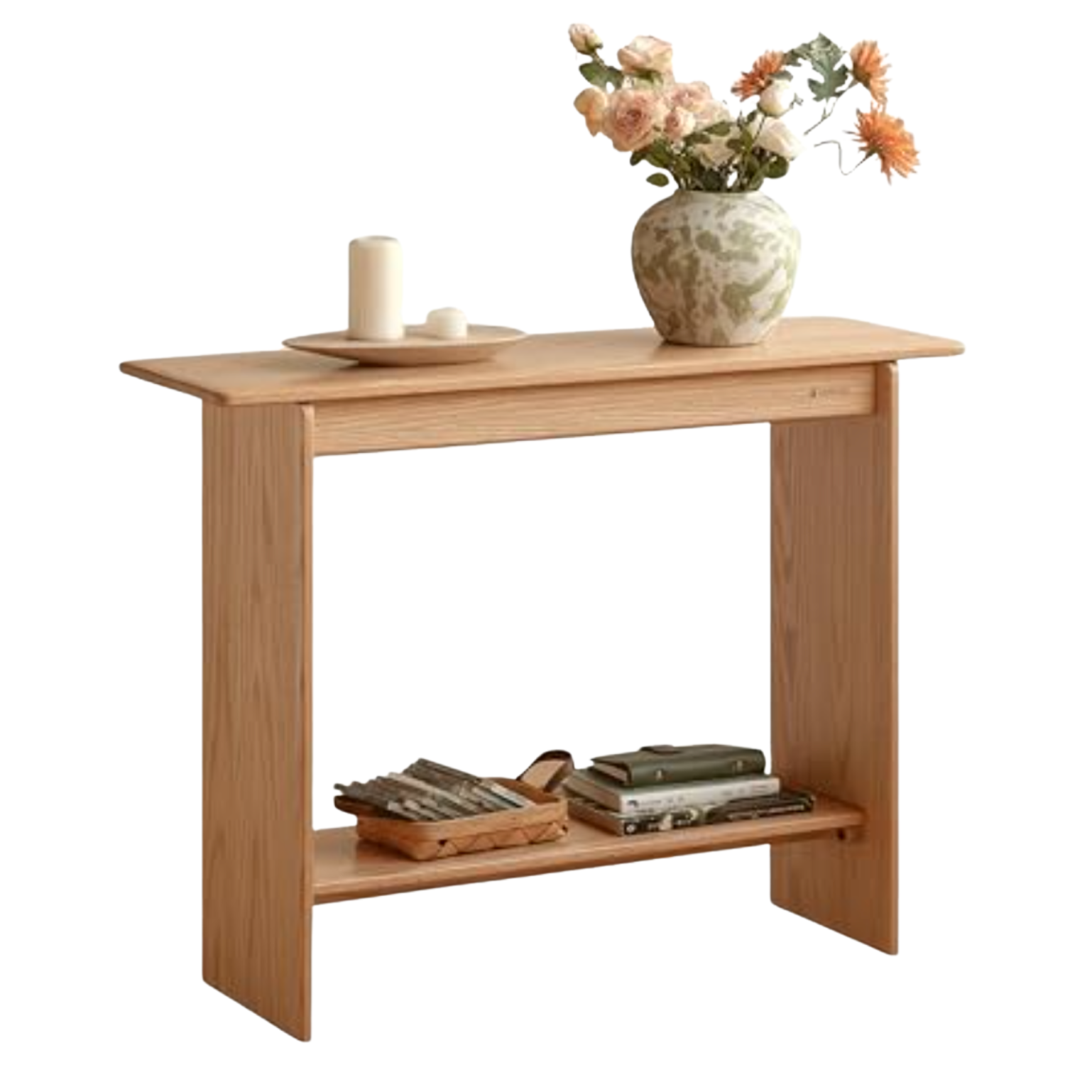 Oak, Solid Rubberwood Narrow Console Table