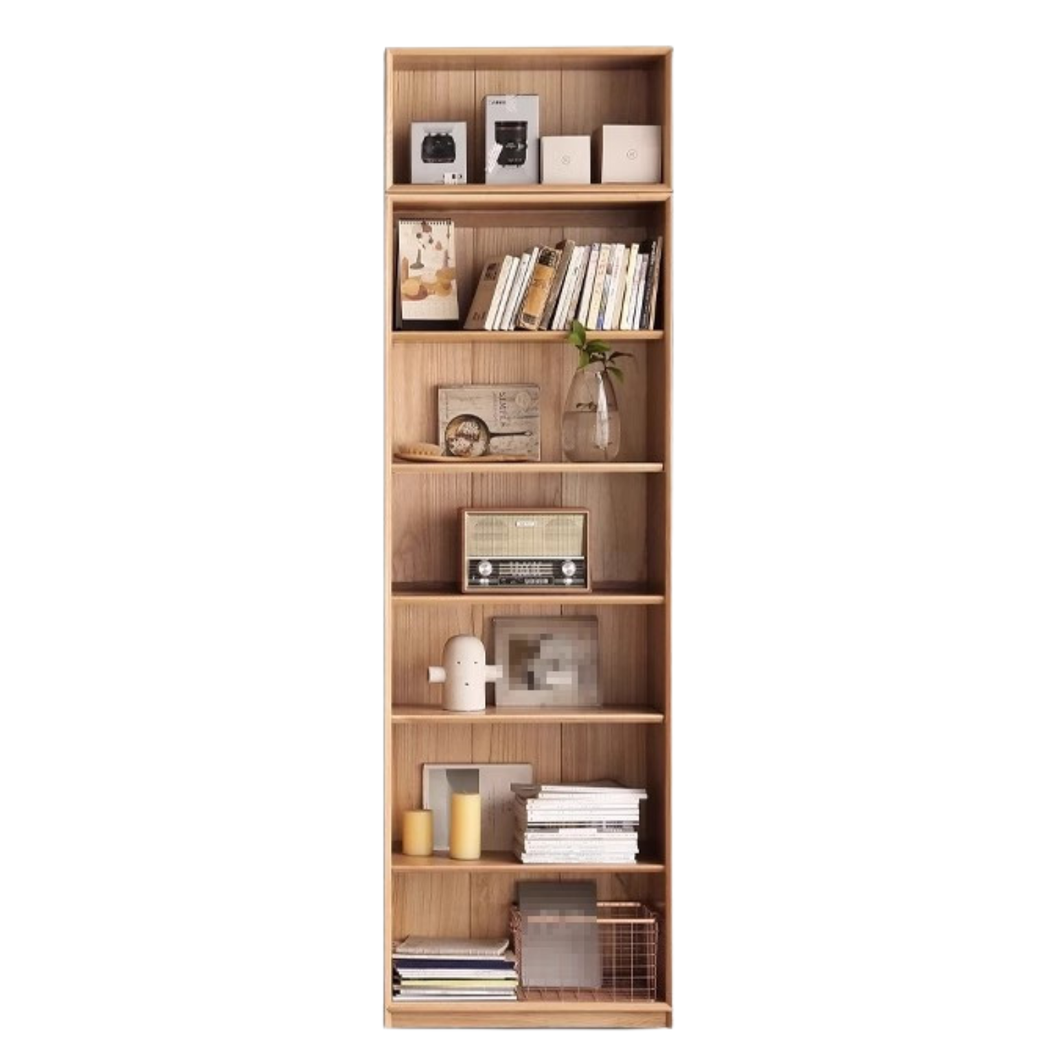 Oak Solid Wood Nordic Style Bookshelf with Floor Storage Cabinet