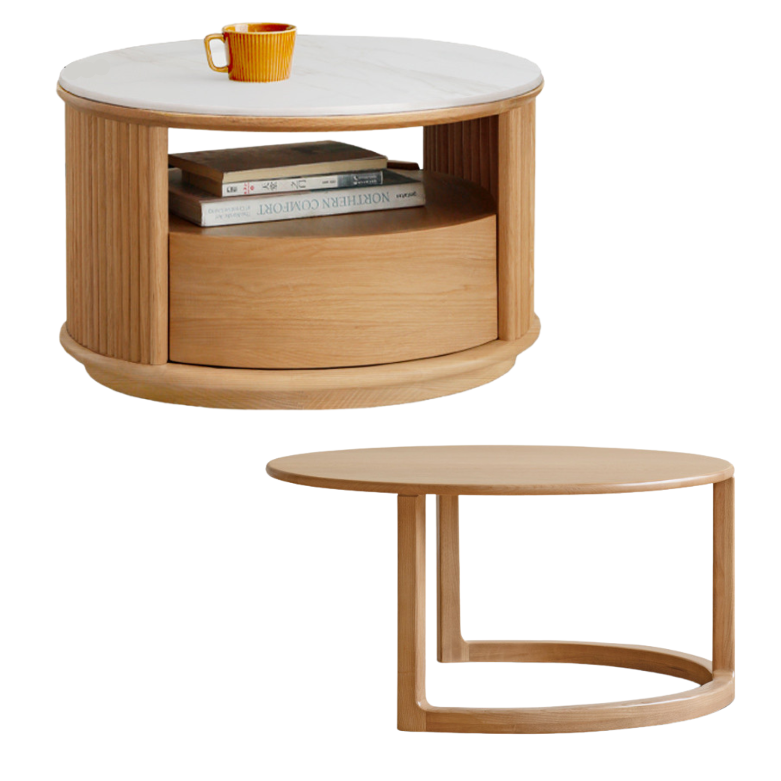 Ash Solid Wood Modern Rock Plate Round Table Coffee