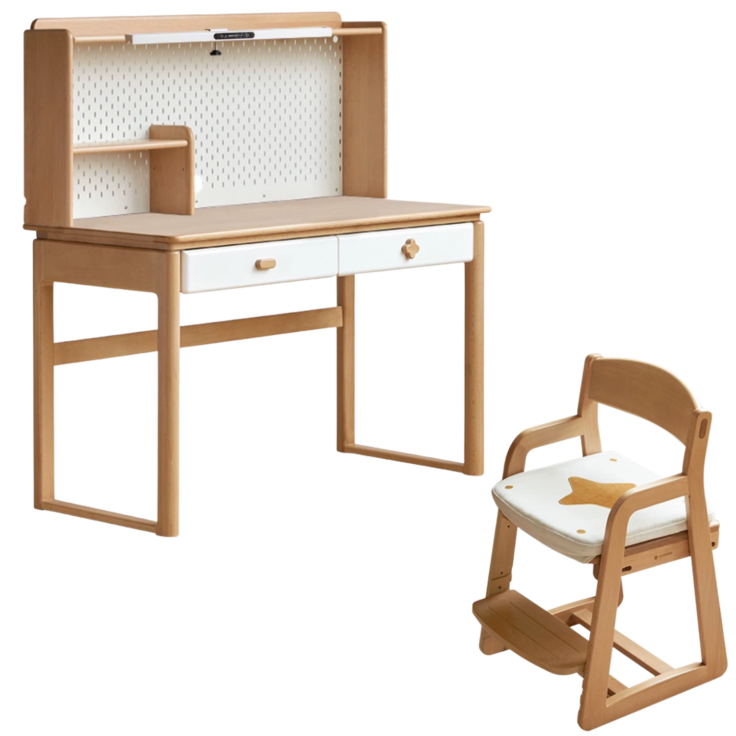 Beech Solid Wood Kids Learning Desk with Eye Protection Lamp