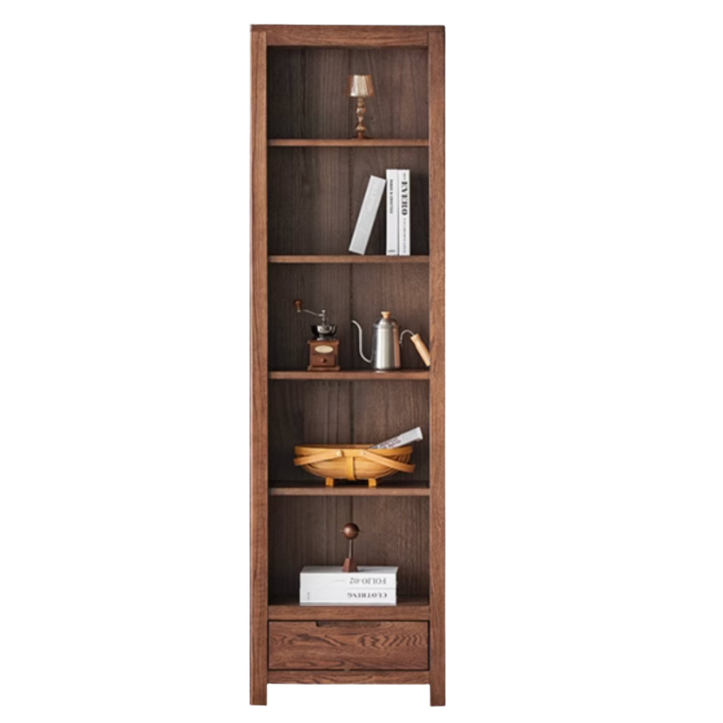 Oak, Rubberwood Solid Wood Drawer Bookcase