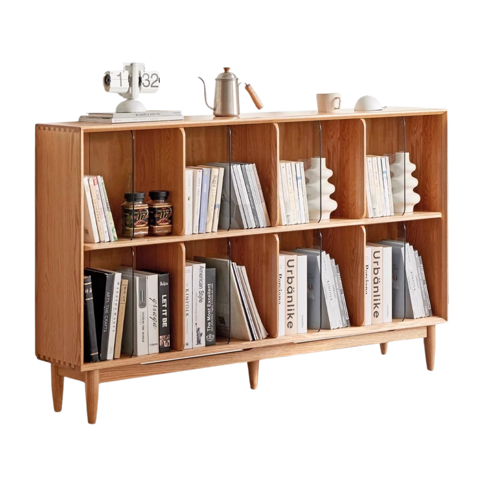 Cherry, Oak Solid Wood Bookshelf Lattice Cabinet
