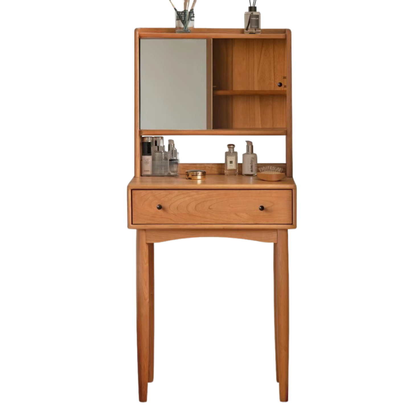 Cherry, Birch Solid Wood Multi-Functional Storage Vanity Table.