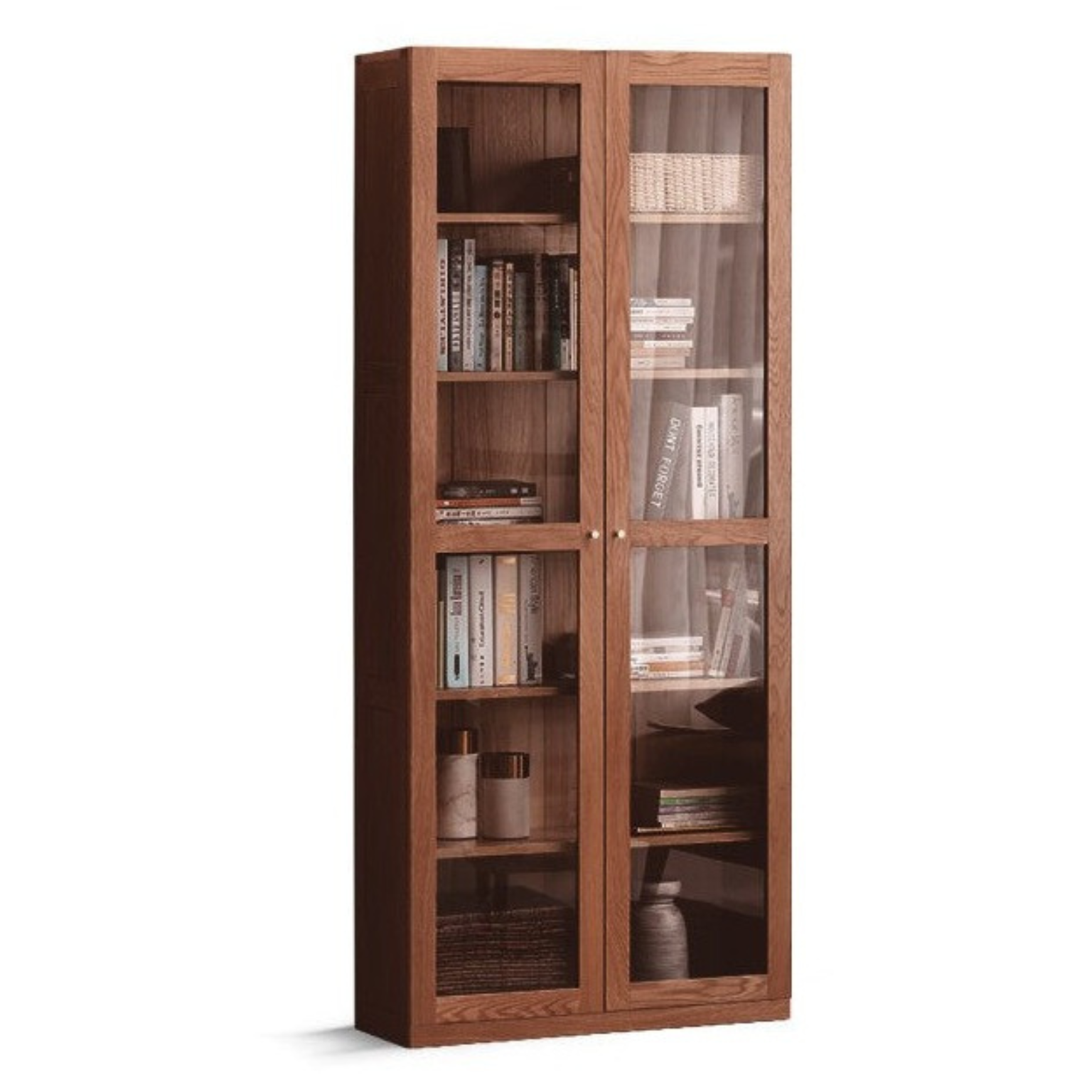 Solid Rubberwood, Oak Solid Wood Bookcase Modern With Glass Door