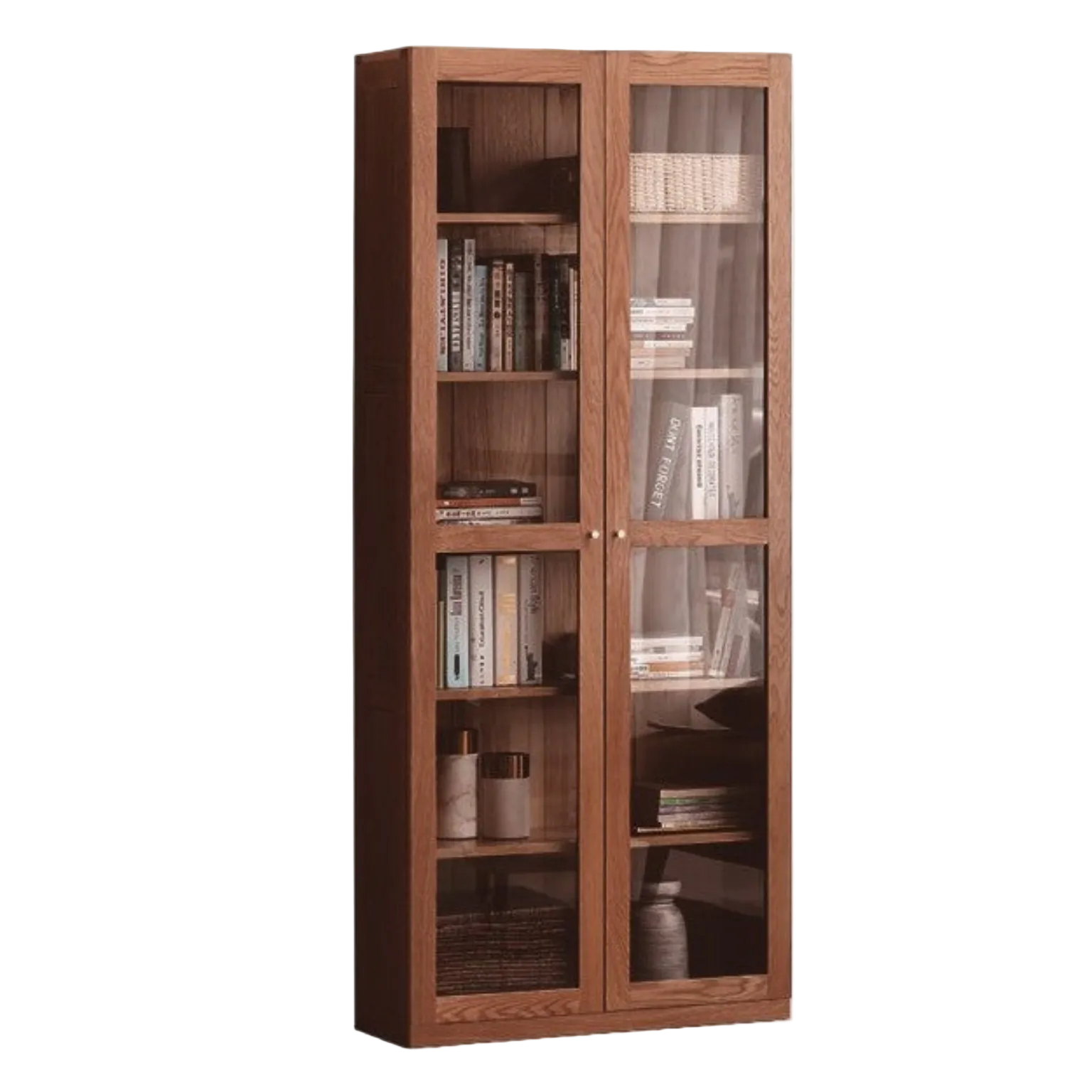 Solid Rubberwood, Oak Solid Wood Bookcase Modern With Glass Door