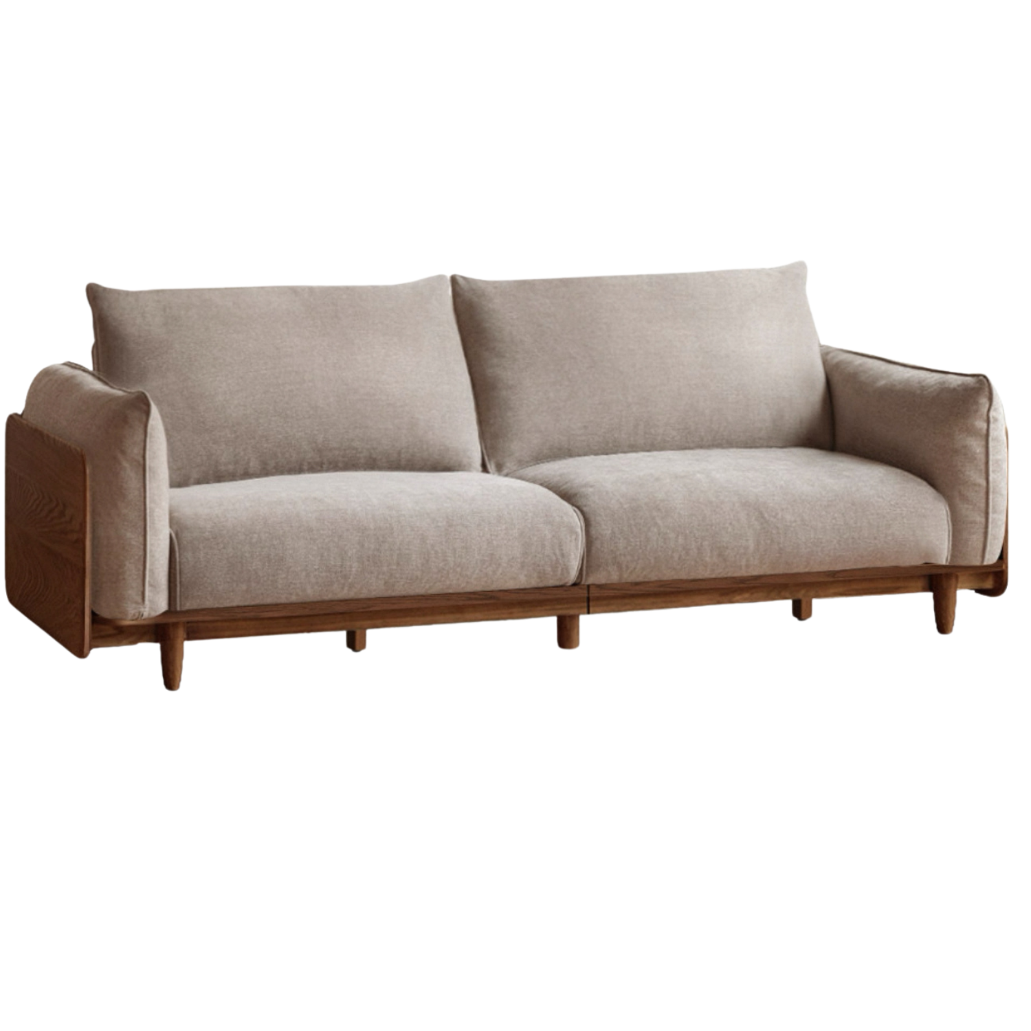 Oak, Ash Solid Wood Sofa with Exposed Wide Arms, High-Back, Genuine leather -fabric