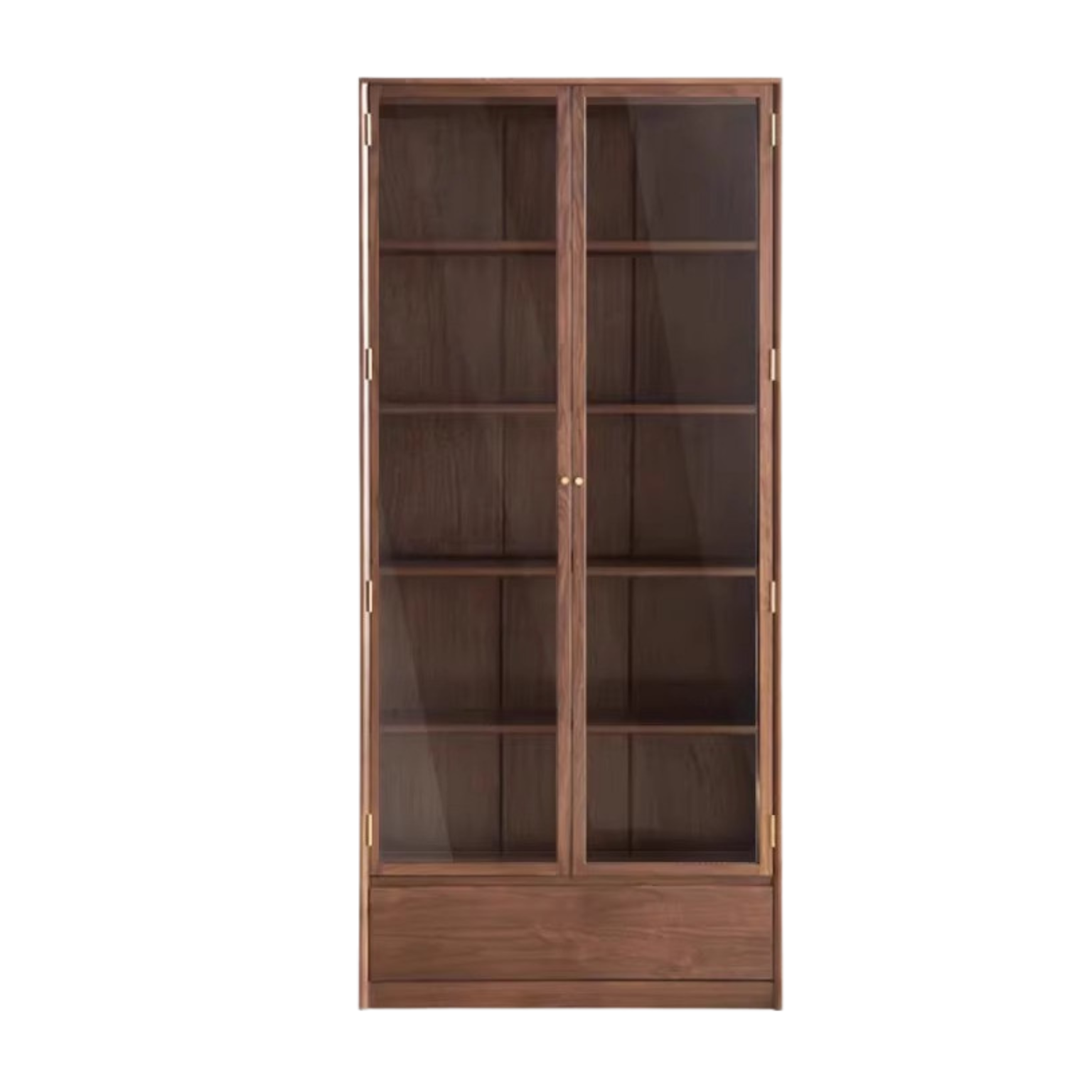 Black Walnut Solid Wood Bookcase Display Glass Door Storage Cabinet