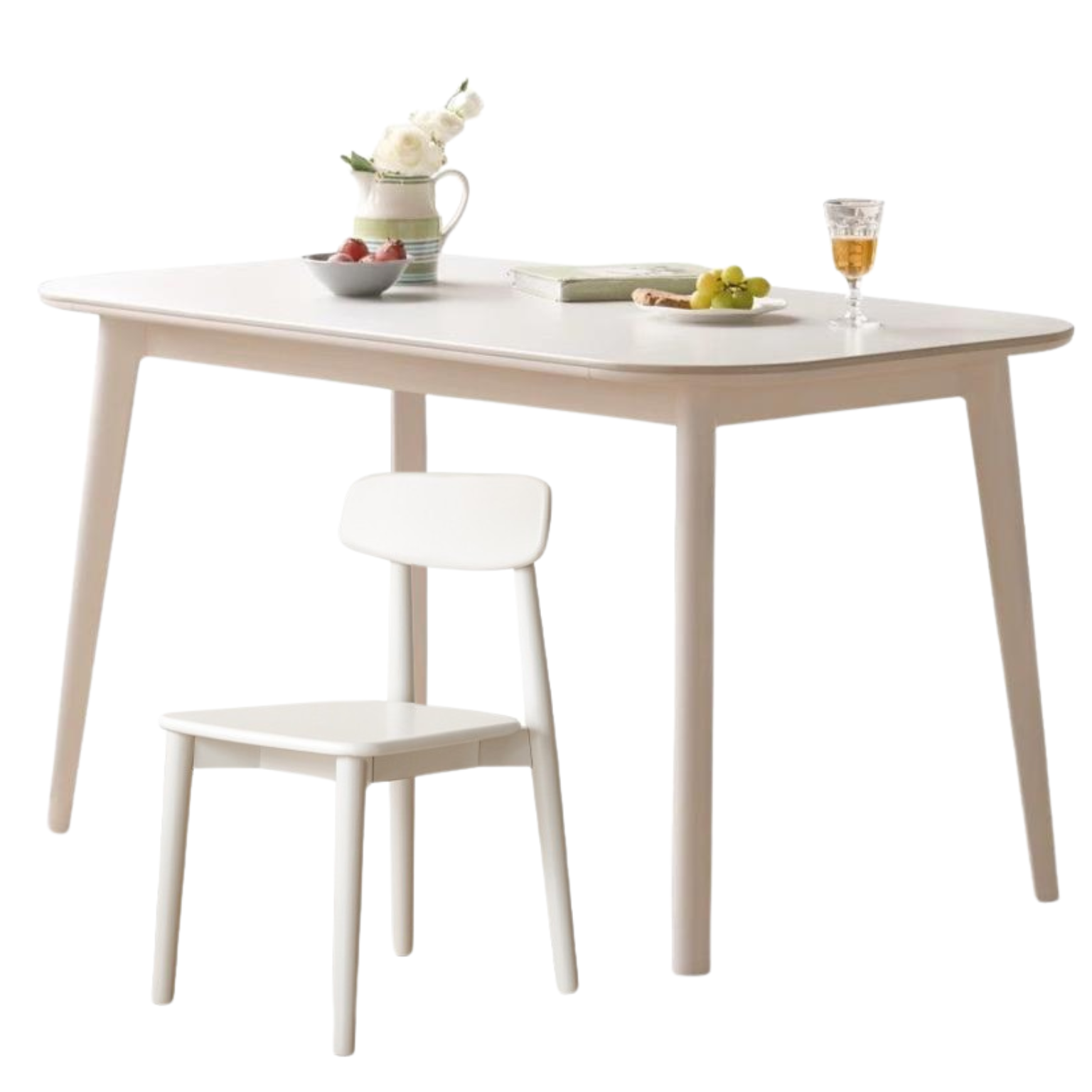 Solid Rubberwood White Cream Style Rock Board Dining Table