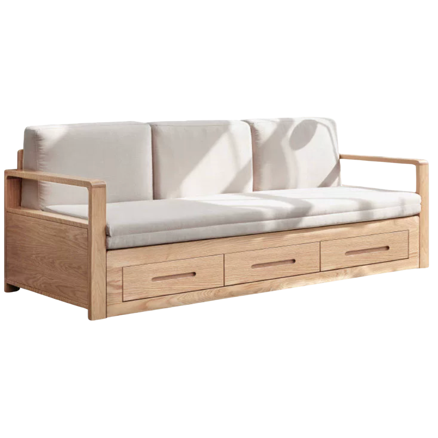 Oak Solid Wood Sofa Bed with Storage, Modern Design