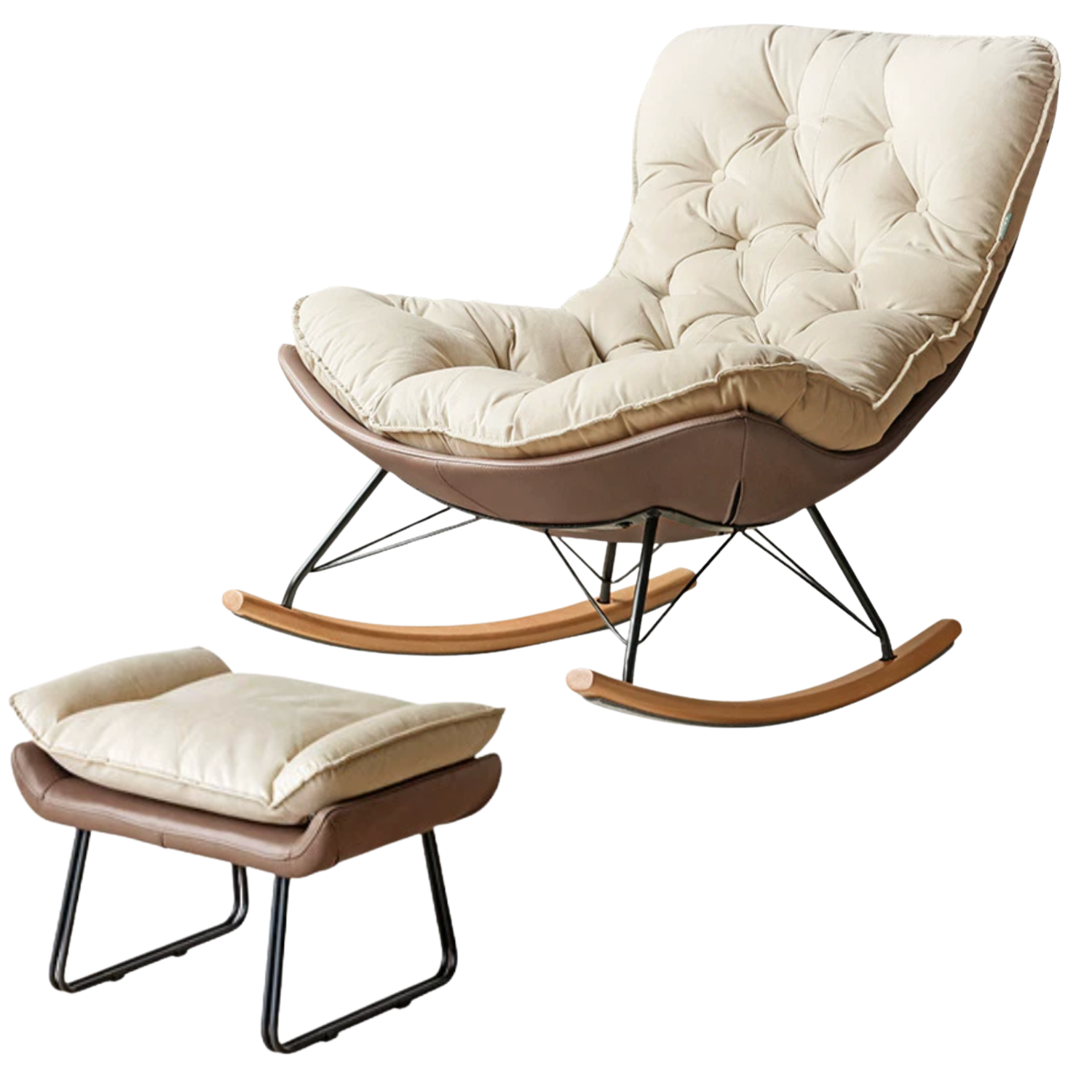 Solid Wood Modern Eggshell Rocking Chair beech legs
