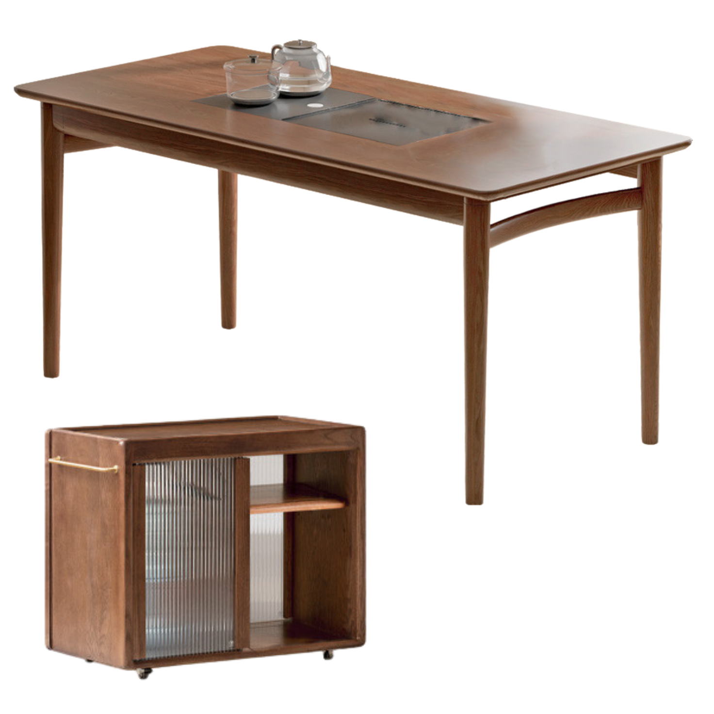 Ash Solid Wood Tea Table Tea Tray Integrated