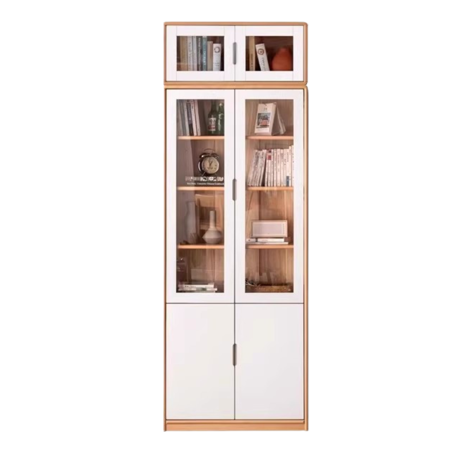 European Beech, Oak Solid Wood Floor-Standing Bookshelf with Glass Door Display