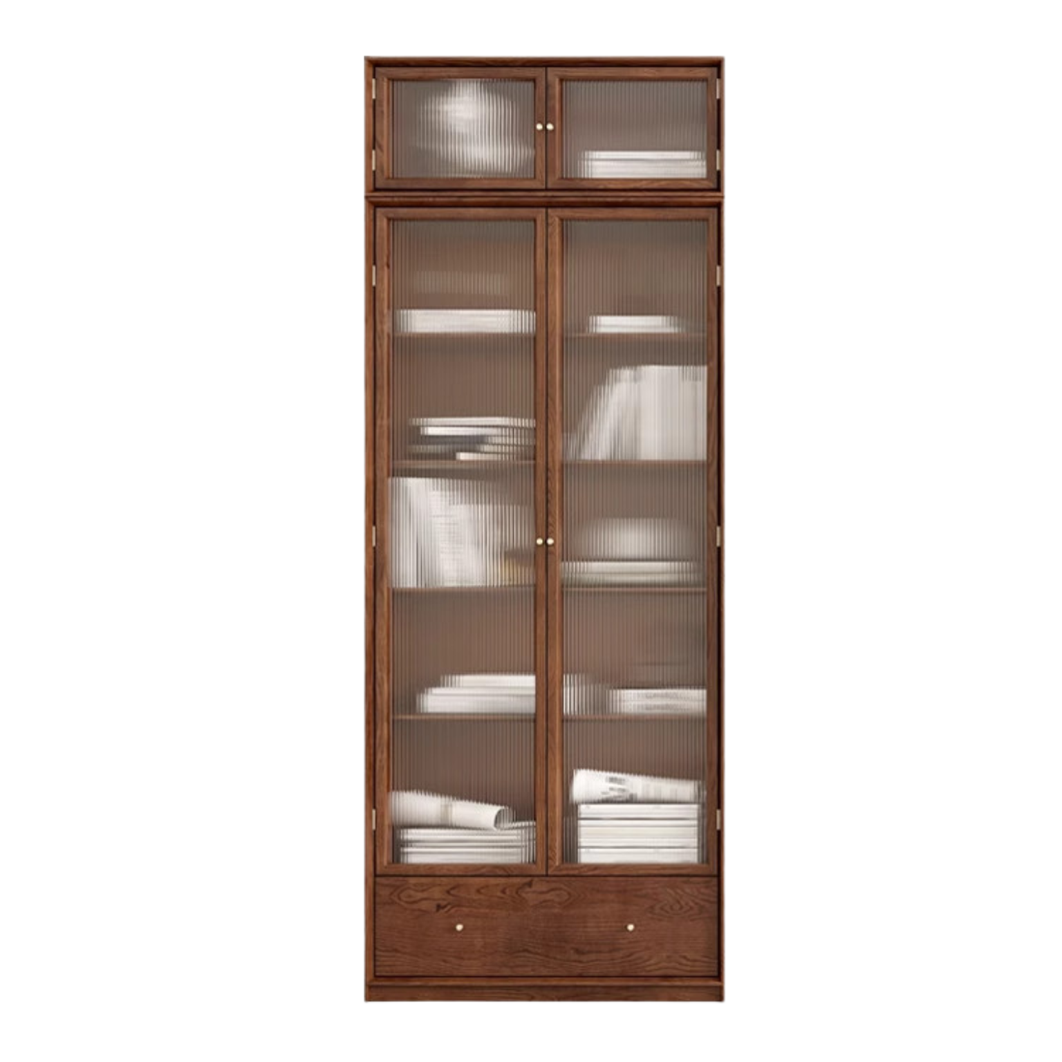 Oak, Ash Solid Wood Modular Bookcase with Glass Doors