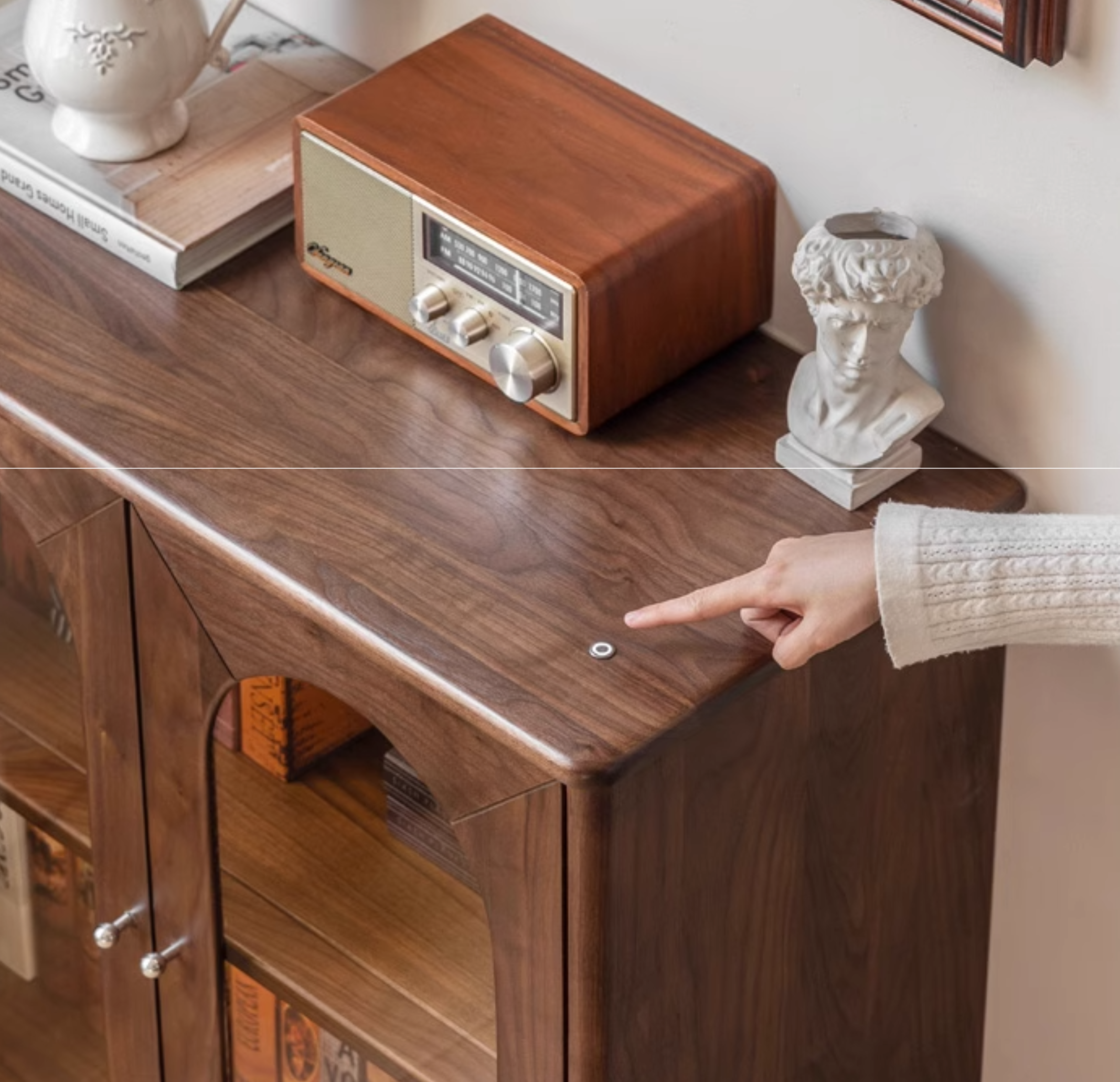 Black Walnut Solid Wood French Retro Side Cabinet.