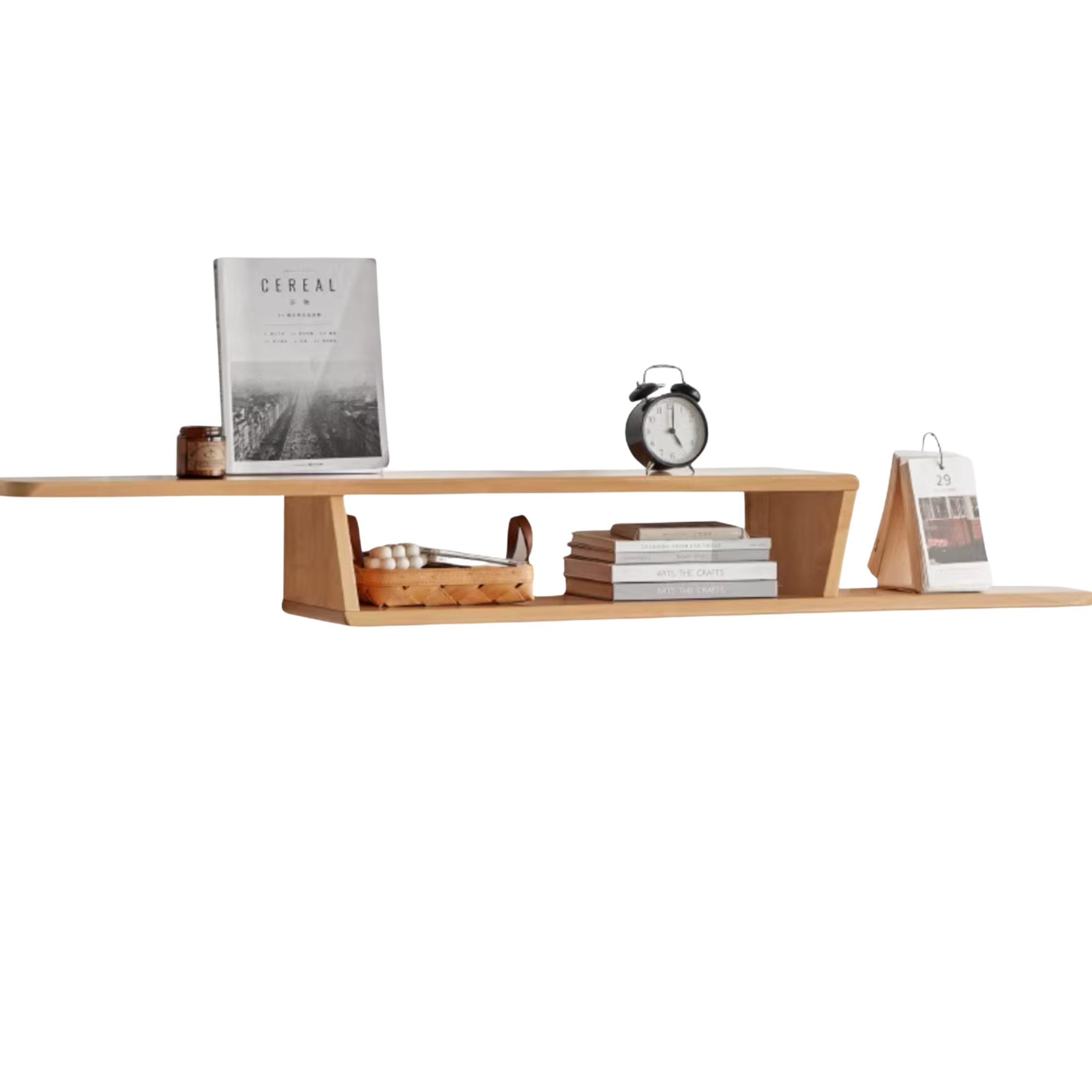 Beech, Rubber Solid Wood Hanging Narrow TV Cabinet, Wall Hanging Shelf.
