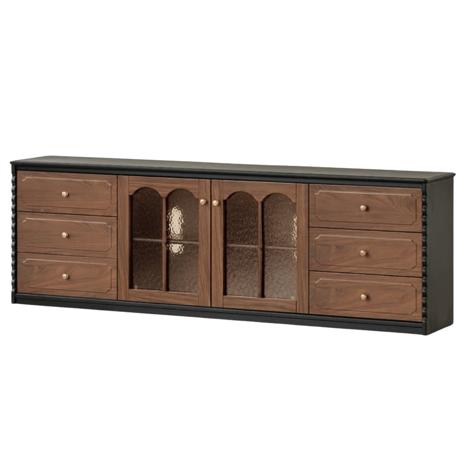 Black Walnut, Sandalwood, Ash Solid Wood TV Stand with Glass Doors and Drawers, French Style Media Console for Living Room