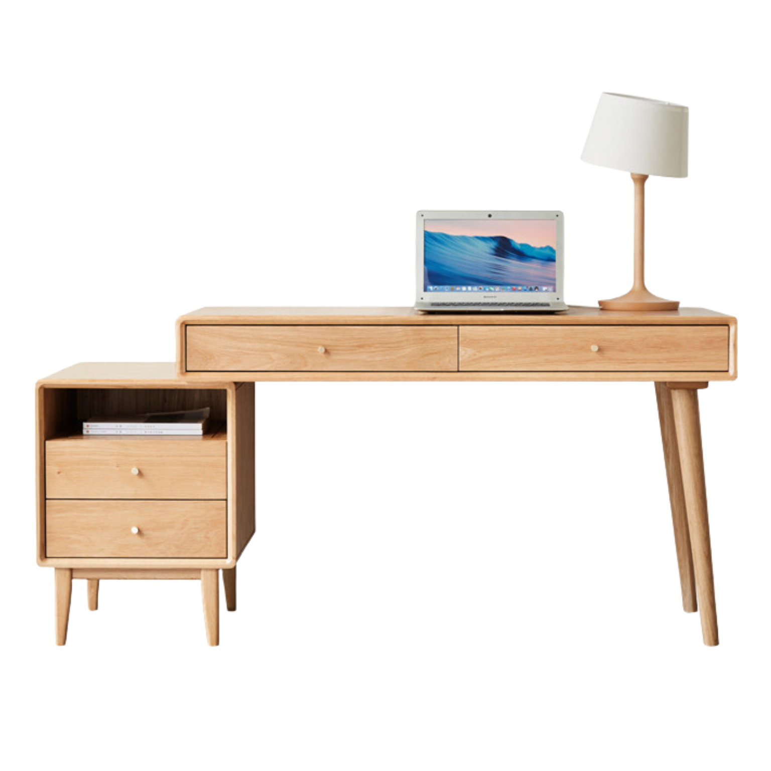Oak Solid Wood Bookshelf and Office Desk Combination