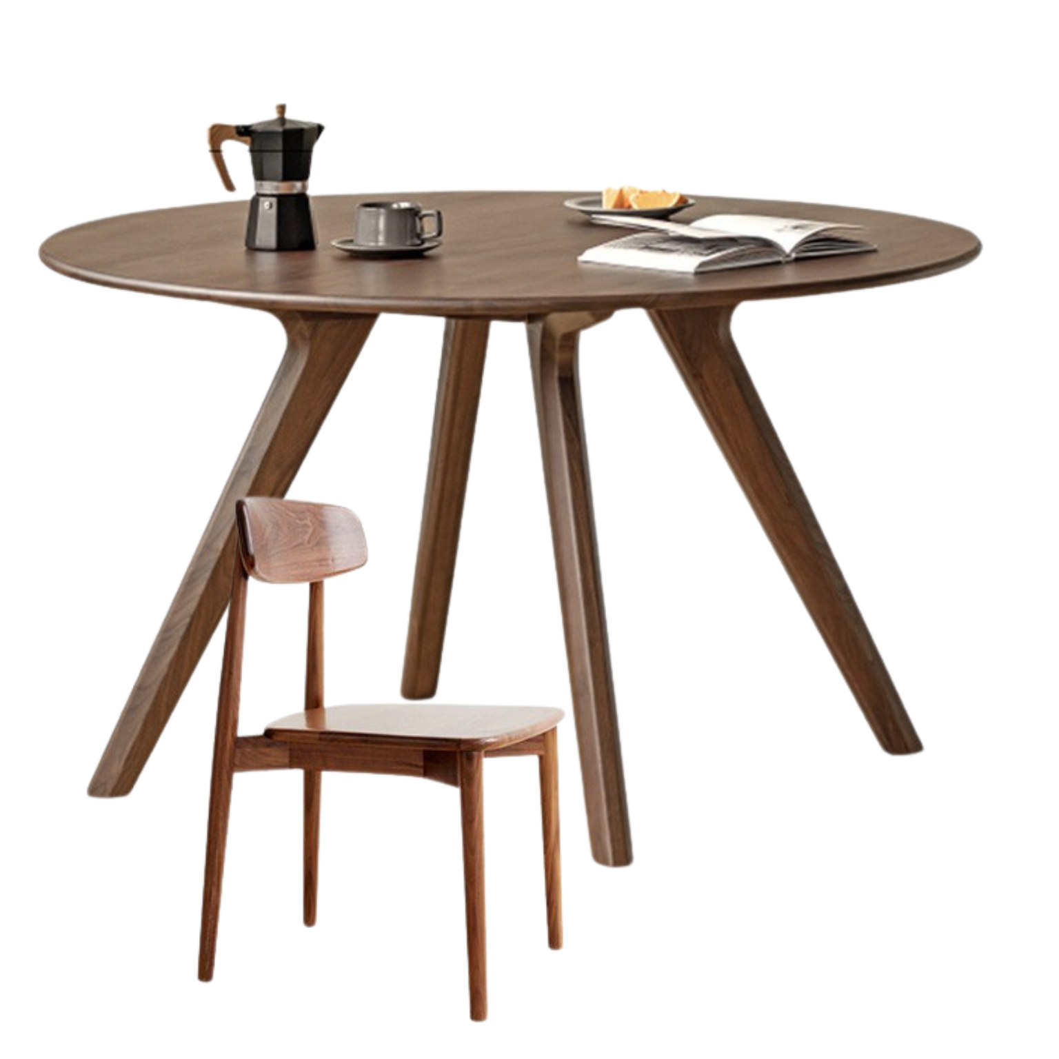 Black Walnut Solid Wood Retro Round Dining Table.