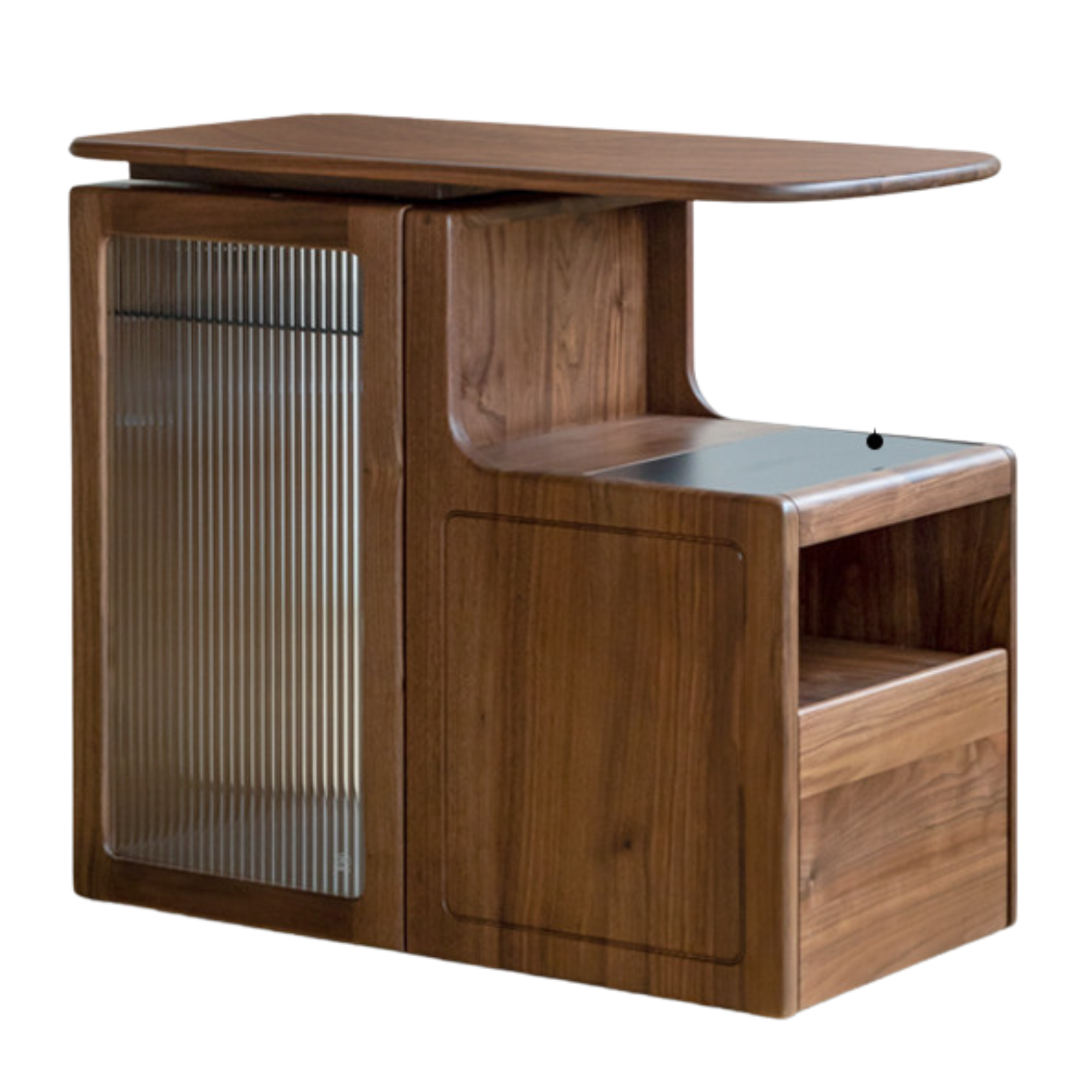 Black Walnut, Oak Solid Wood Movable Tea Cabinet With Tea Maker