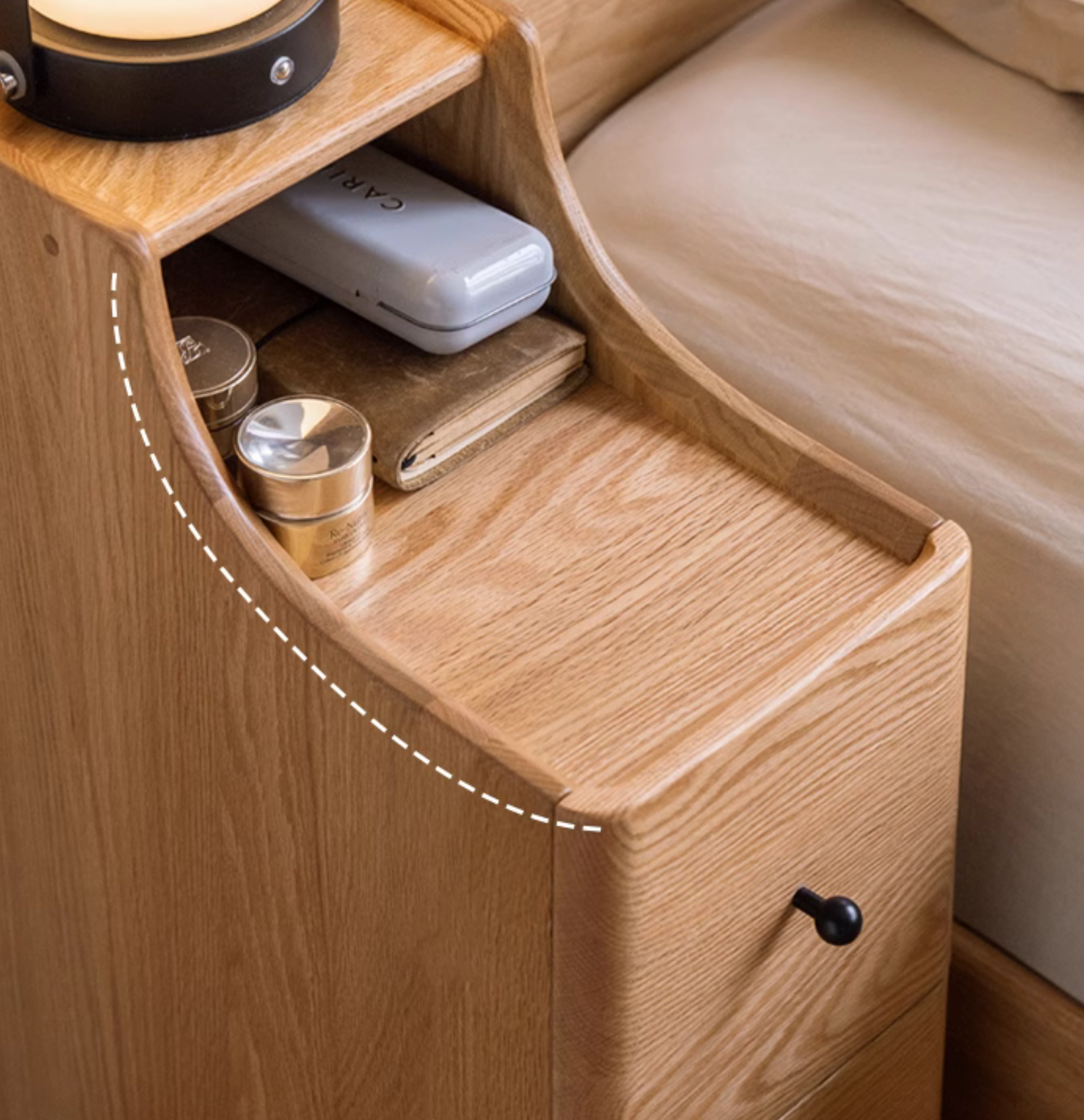 Ash, Oak Solid Wood, Solid RubberWood Modern Nightstand.